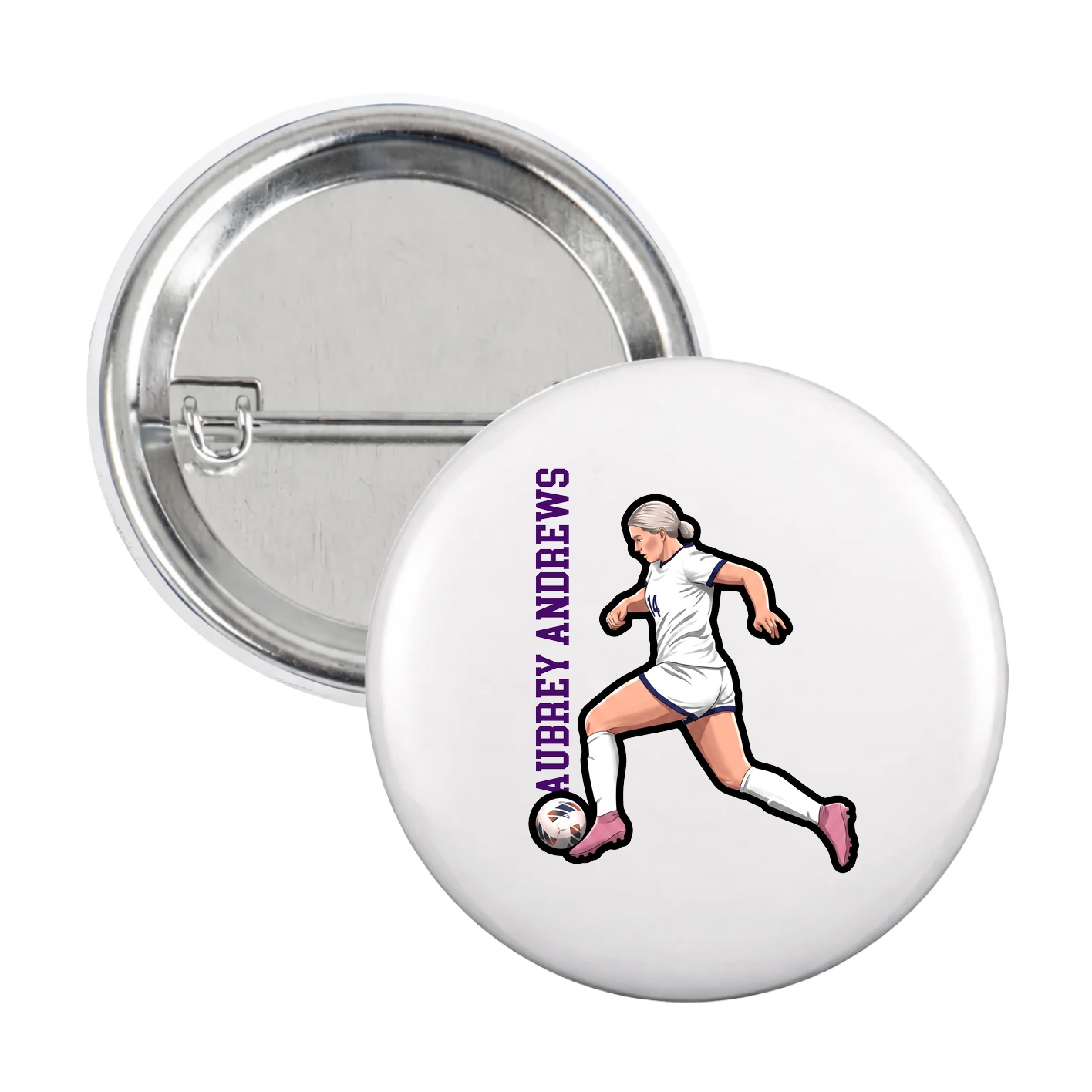 Game Day Button — Name Vertical in White