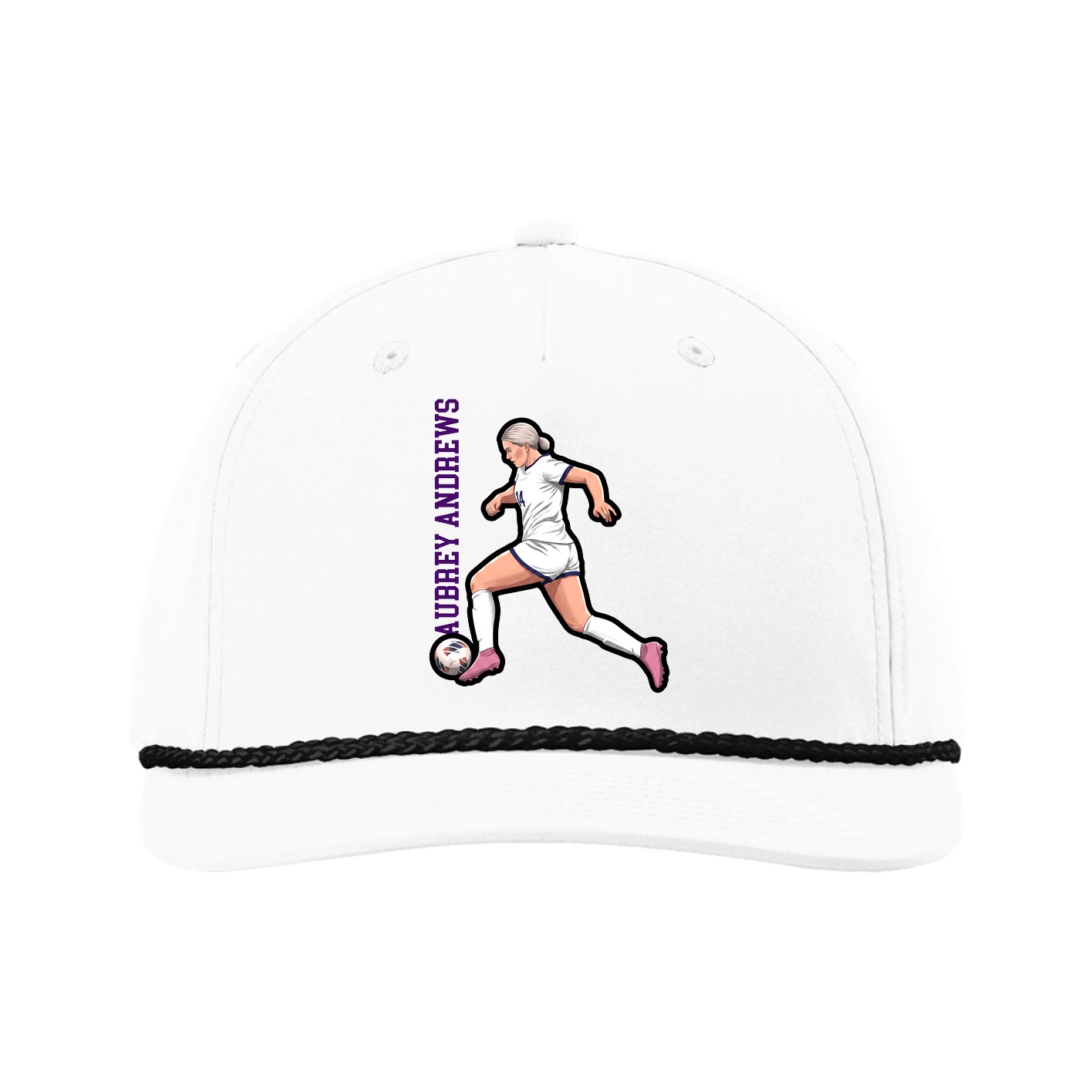 Five-Panel Classic Rope Cap — Name Vertical in White