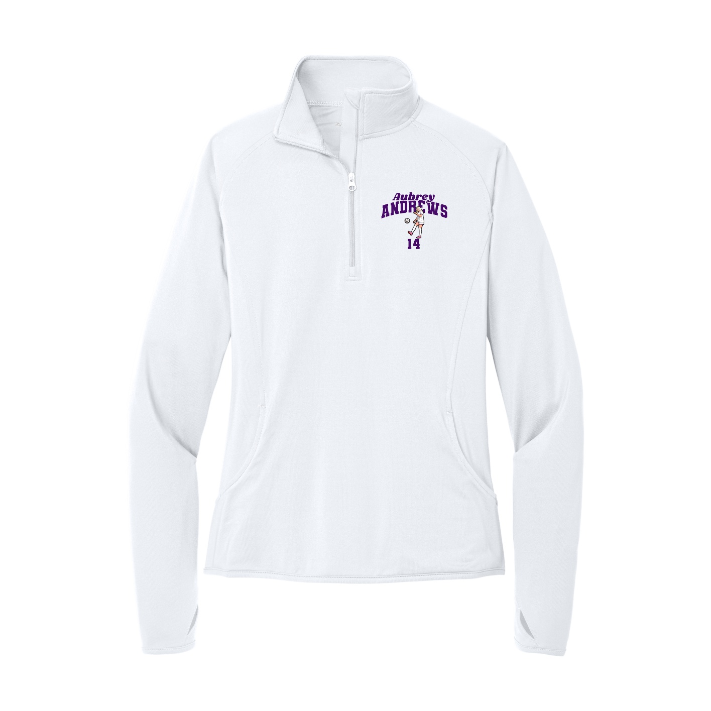 Women's Q-Zip Pullover — Signature Arch in White