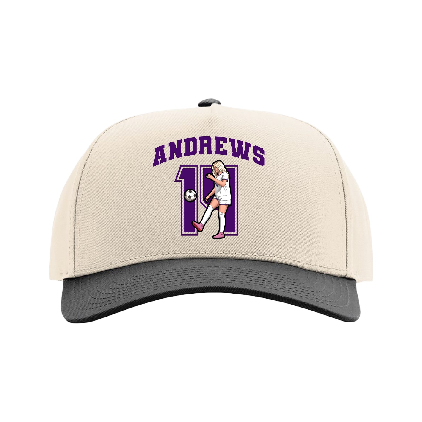 Full Fabric Five-Panel Champ Cap — Number in Cream/Black