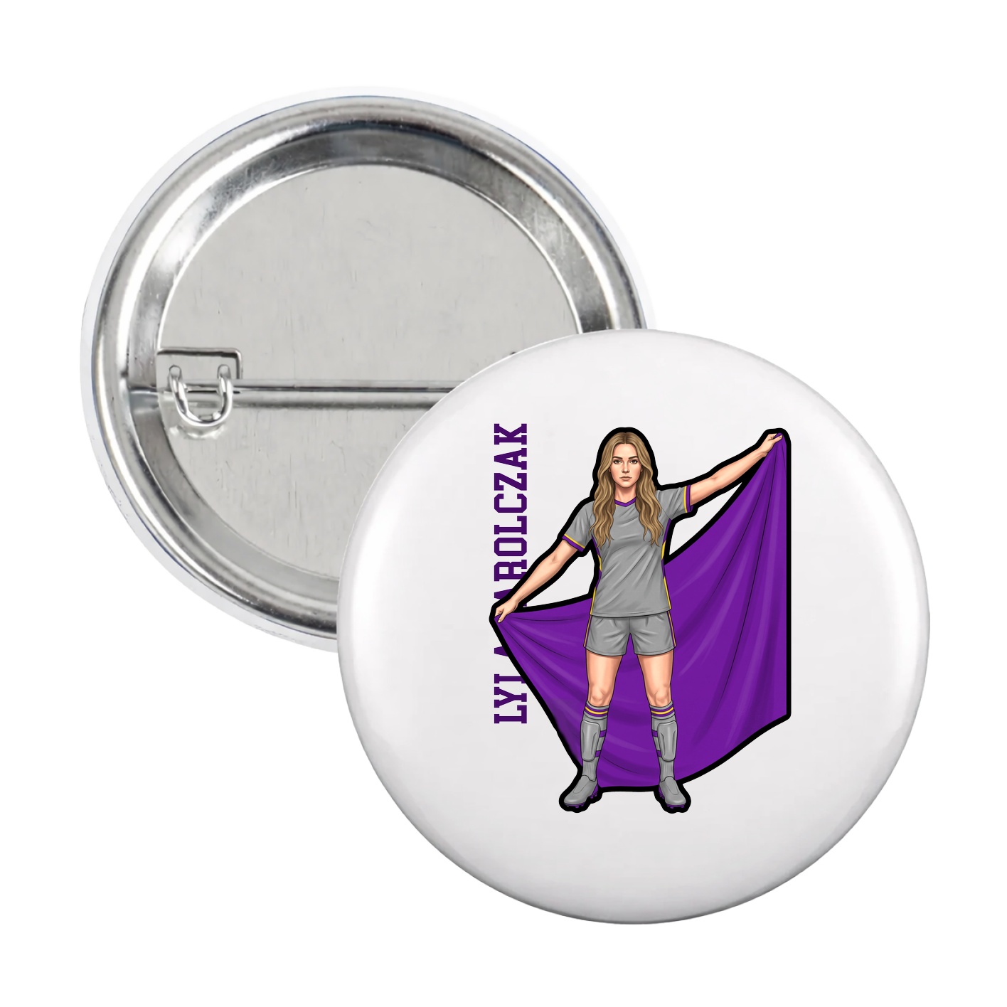 Game Day Button — Name Vertical in White