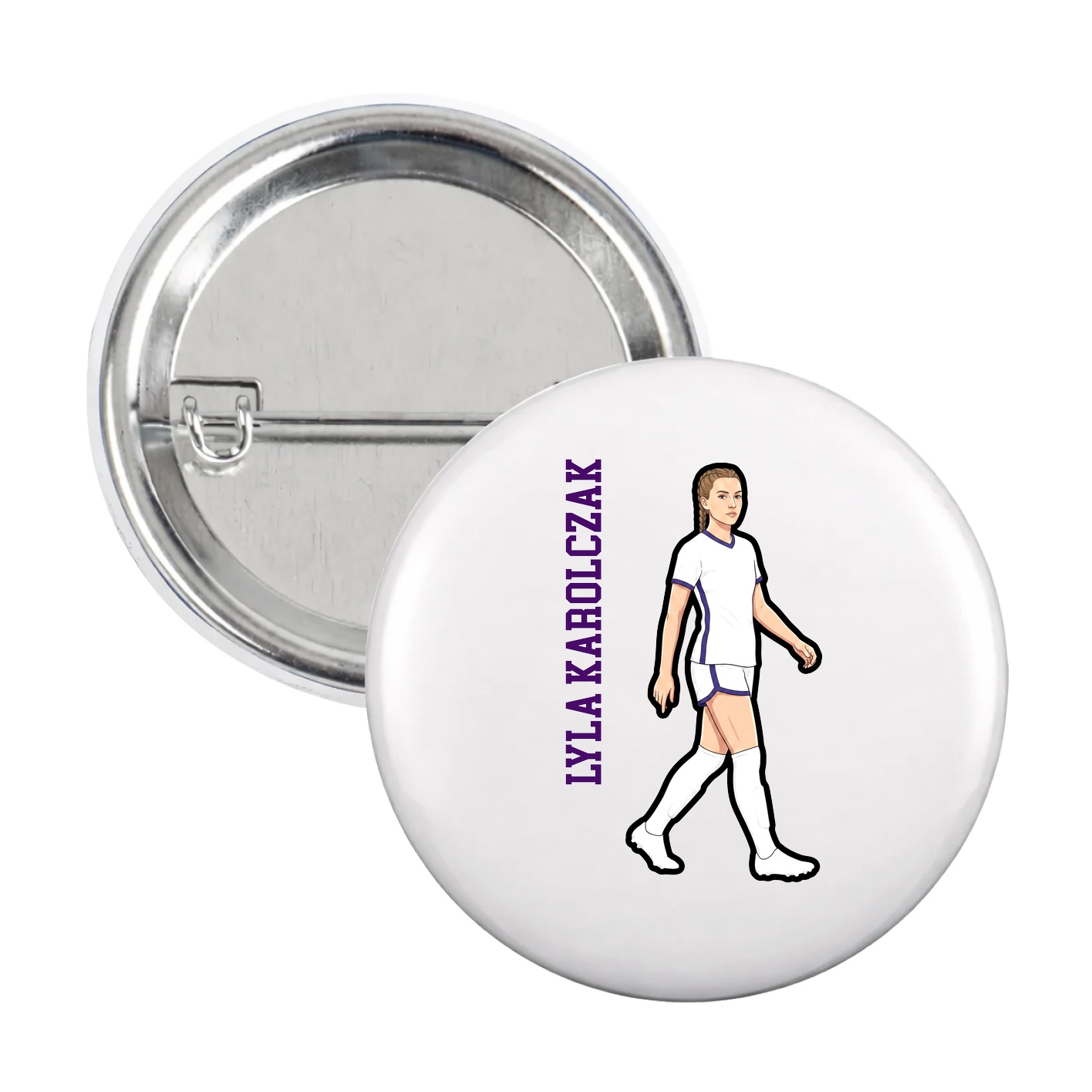 Game Day Button — Name Vertical in White