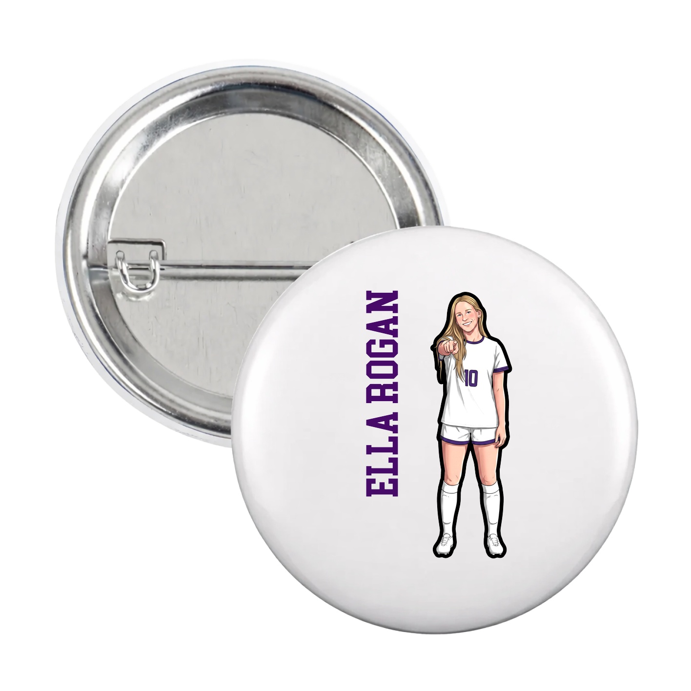 Game Day Button — Name Vertical in White