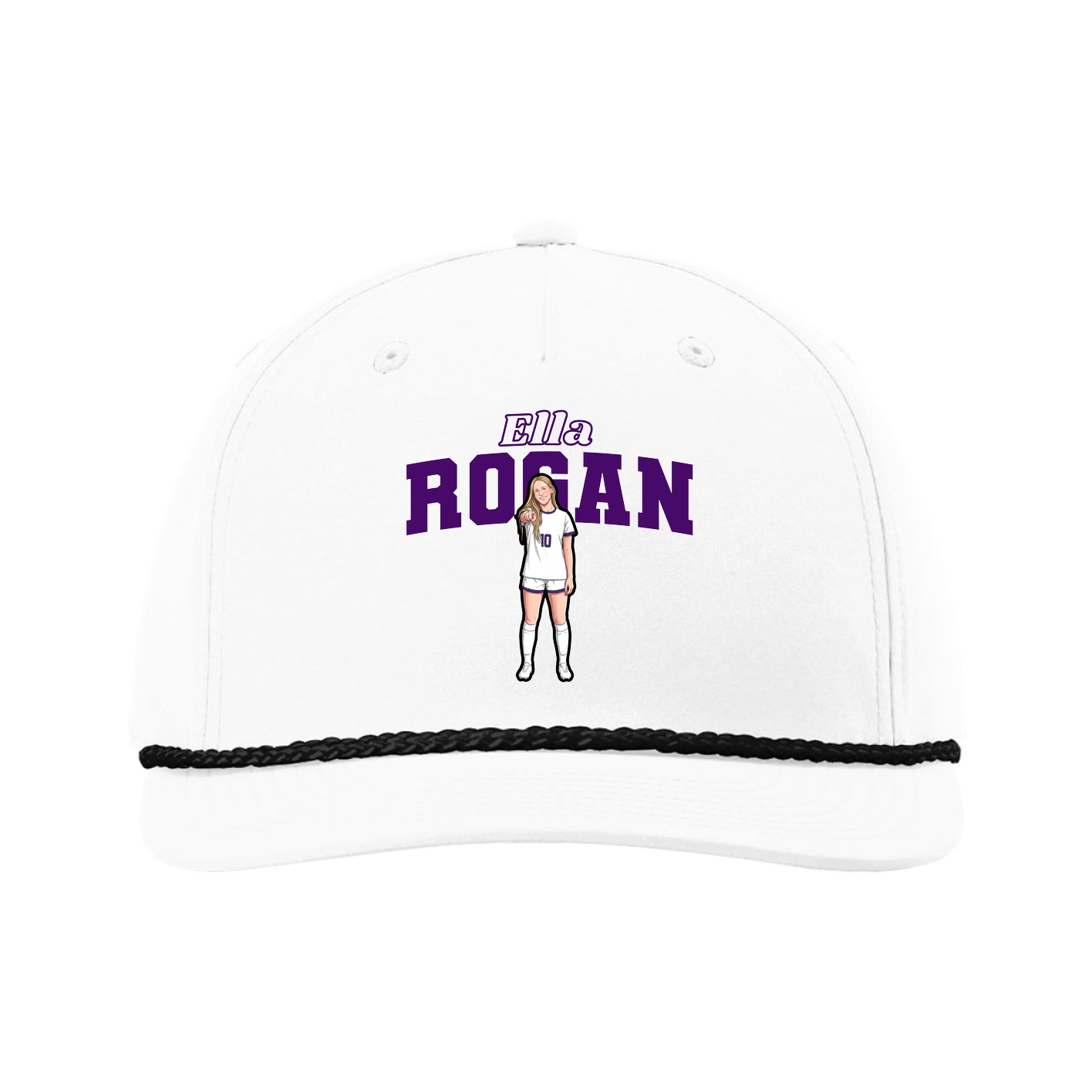 Five-Panel Classic Rope Cap — Name Arch in White