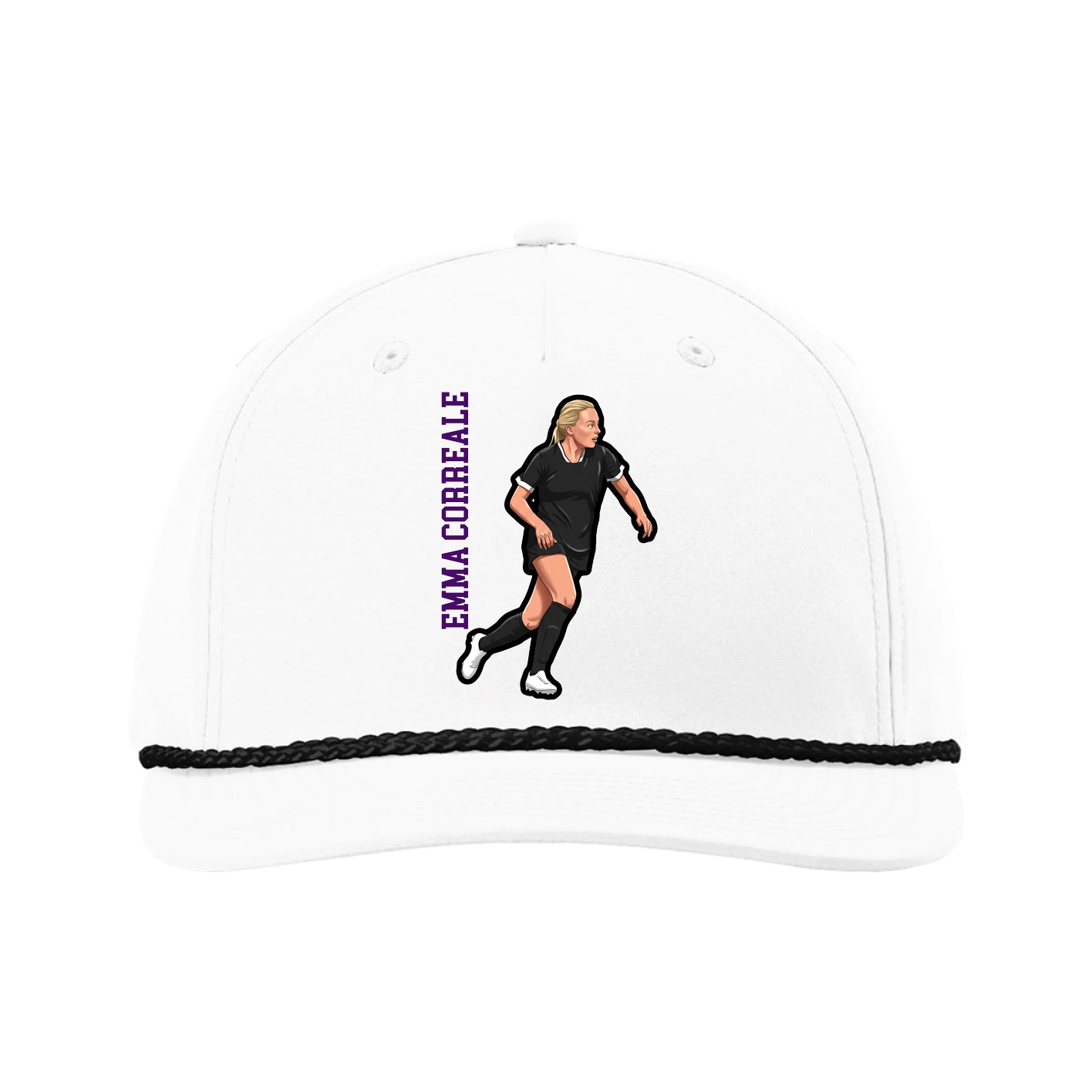 Five-Panel Classic Rope Cap — Name Vertical in White
