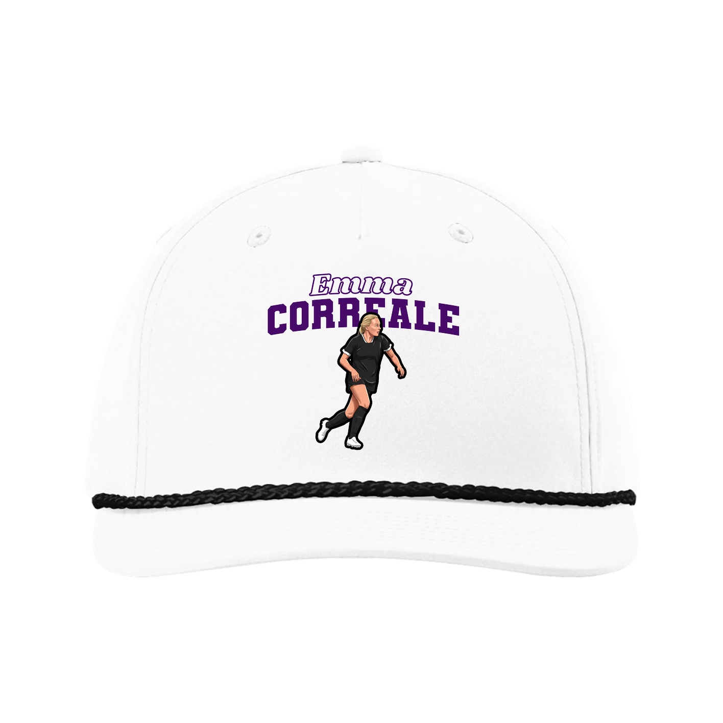 Five-Panel Classic Rope Cap — Name Arch in White