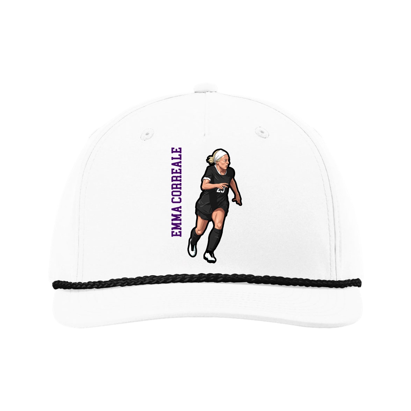 Five-Panel Classic Rope Cap — Name Vertical in White