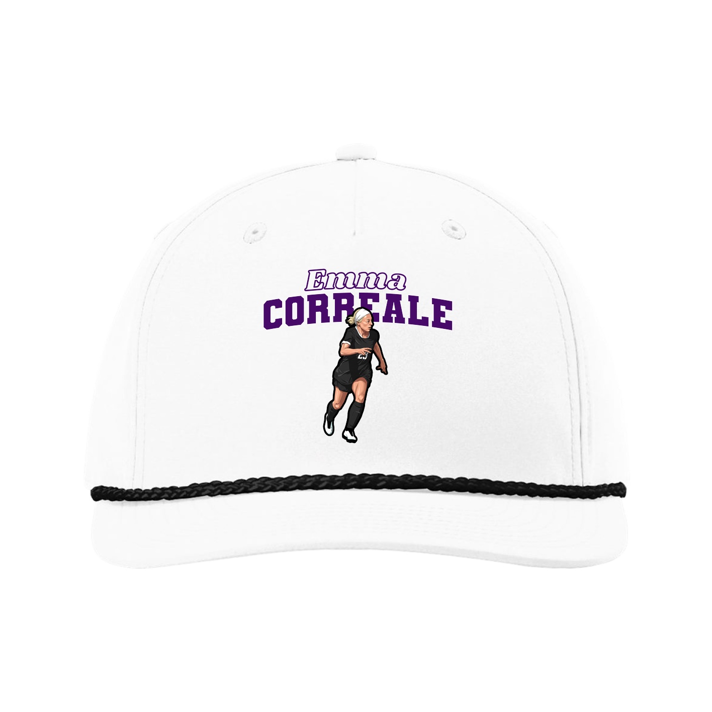 Five-Panel Classic Rope Cap — Name Arch in White