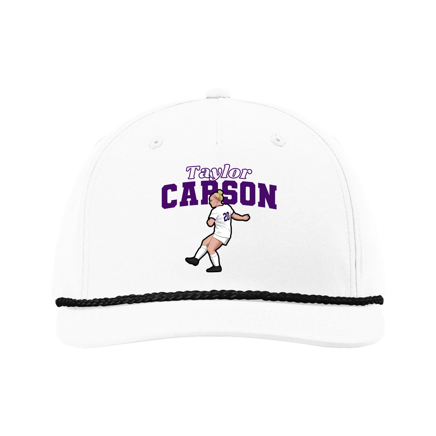 Five-Panel Classic Rope Cap — Name Arch in White