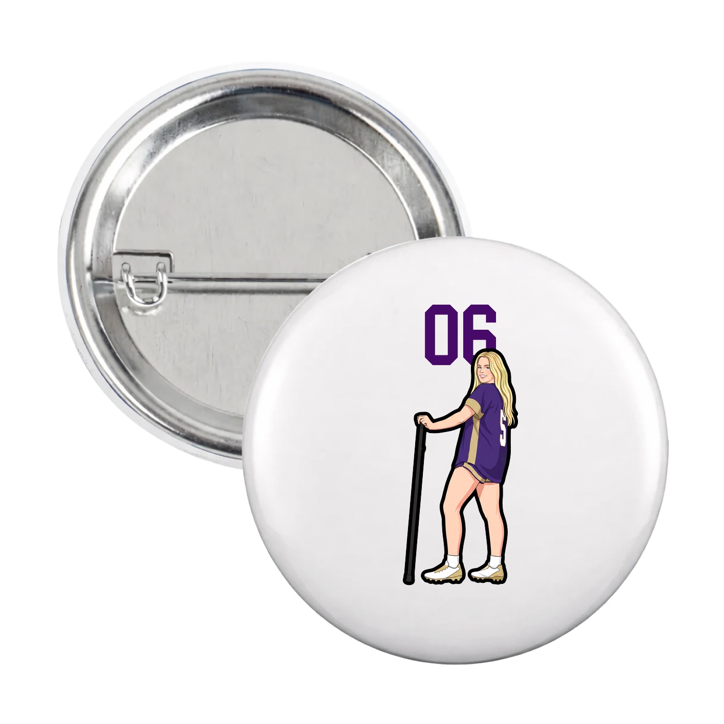 Game Day Button — Number Top in White