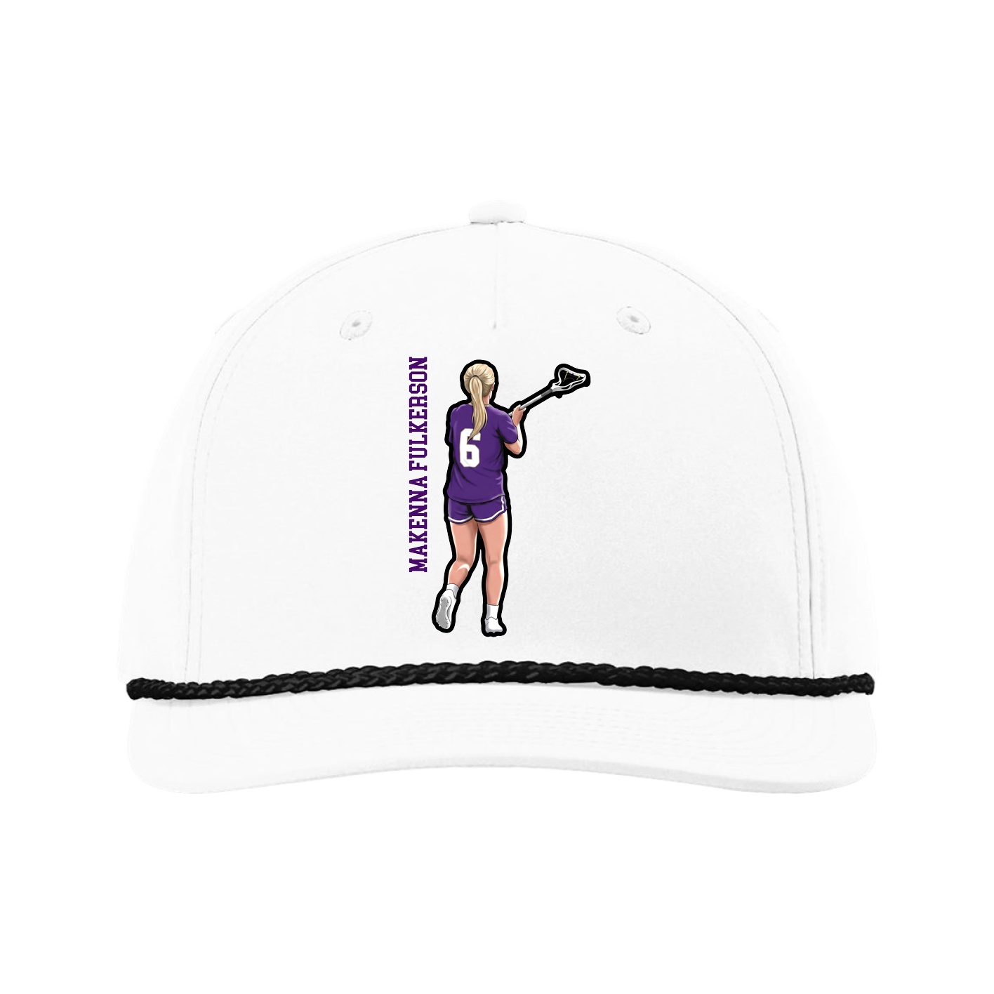Five-Panel Classic Rope Cap — Name Vertical in White