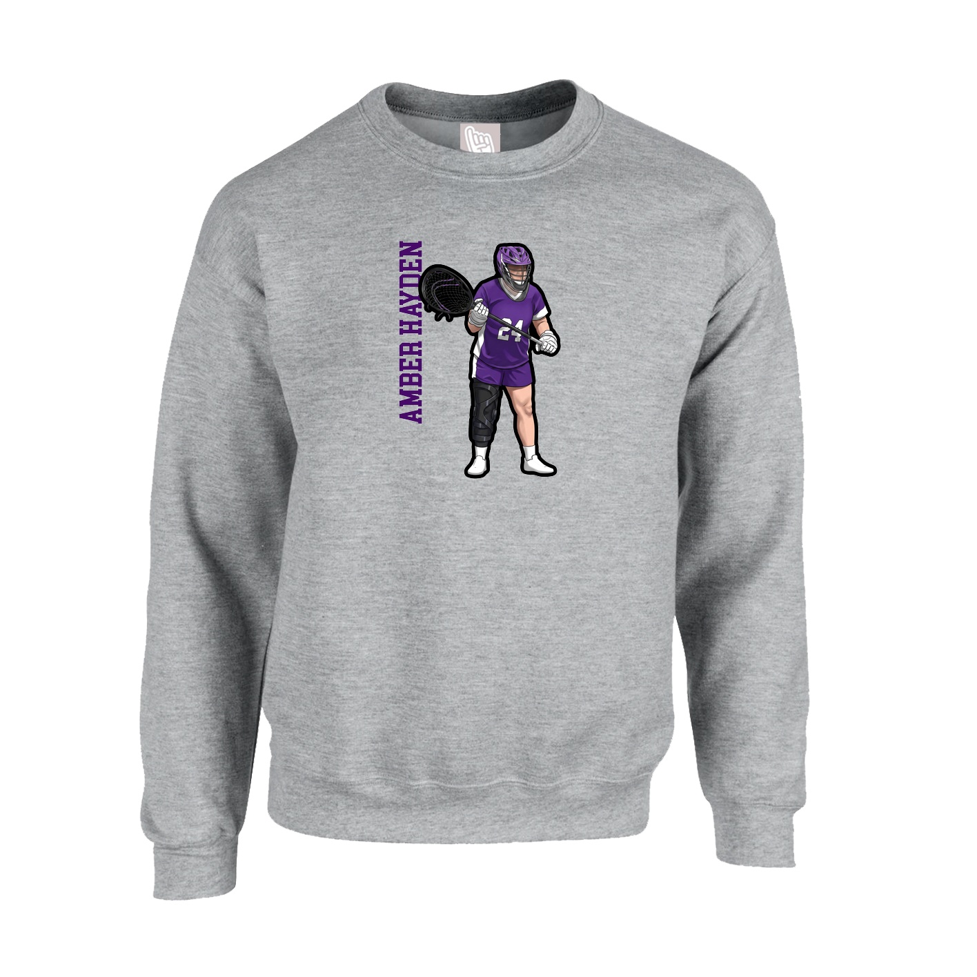 Fleece Crew — Name Vertical in Grey