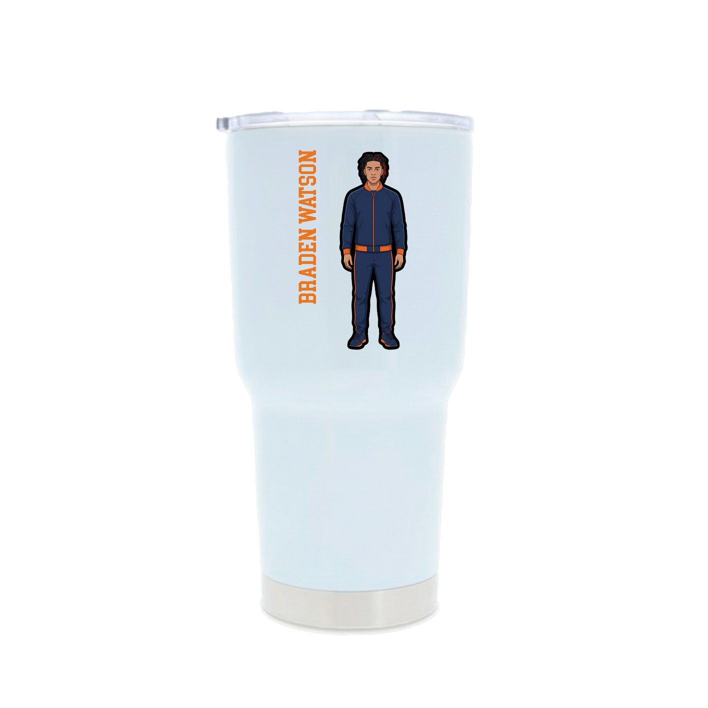 30oz Stainless Steel Tumbler — Name Vertical in White