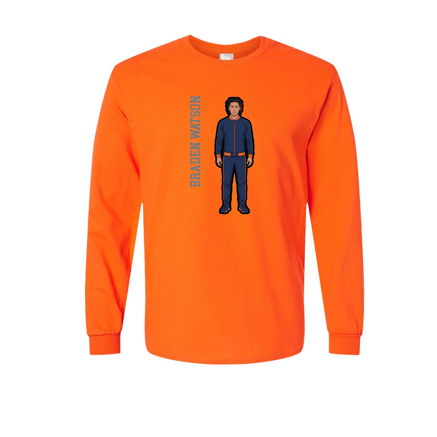 Long Sleeve Tee — Name Vertical in Orange