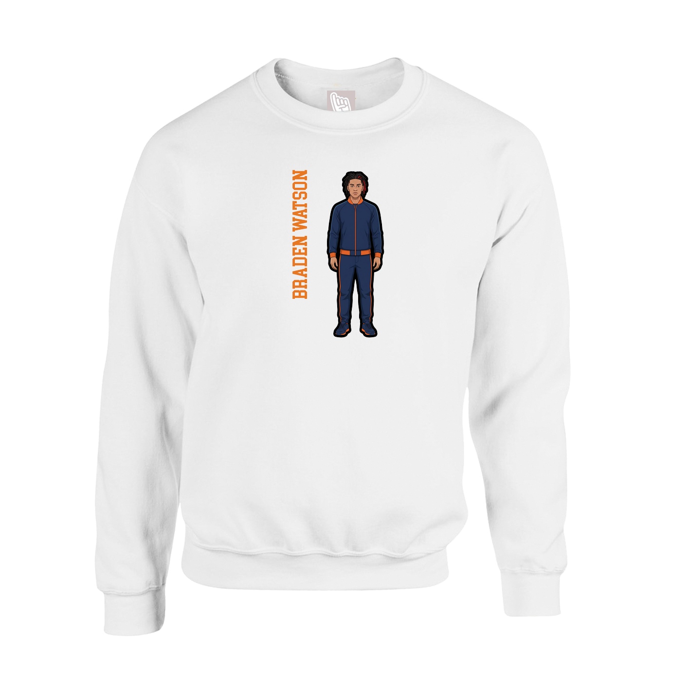 Fleece Crew — Name Vertical in White