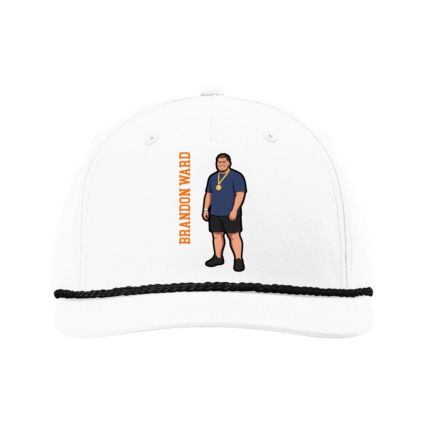 Five-Panel Classic Rope Cap — Name Vertical in White
