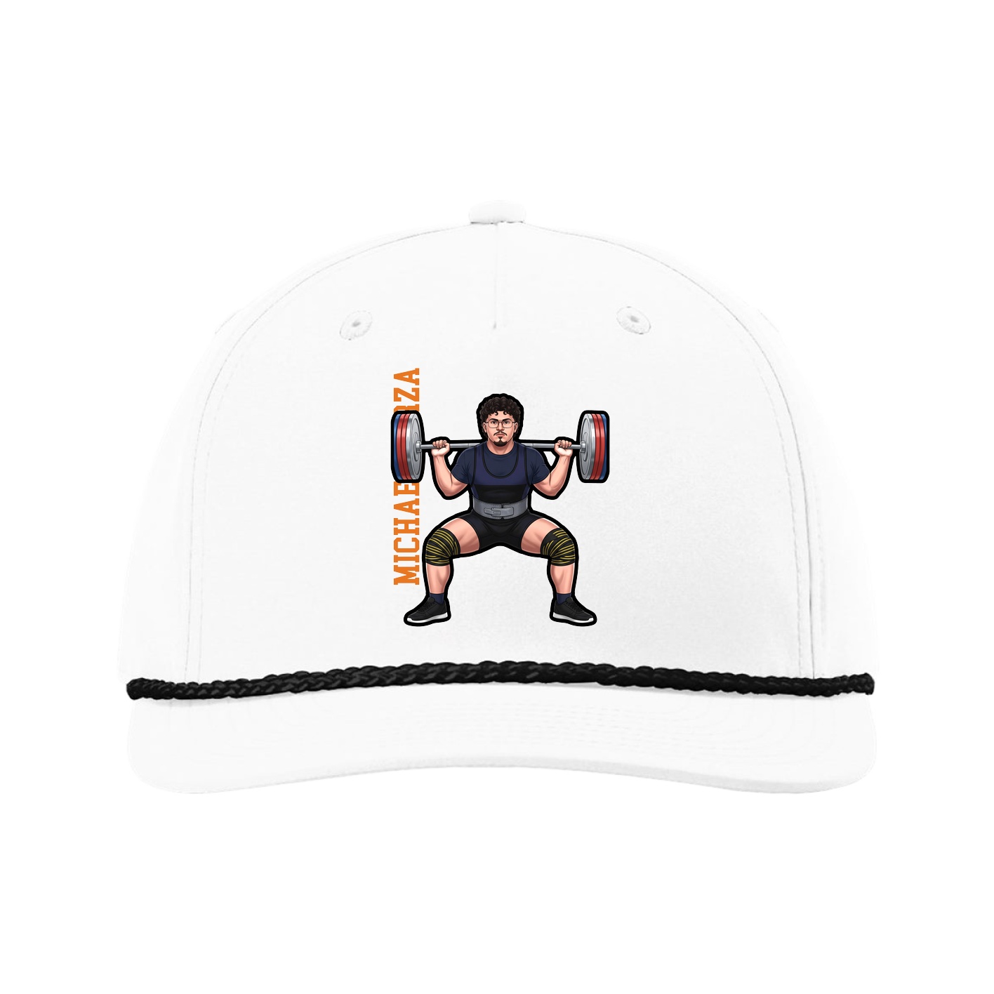 Five-Panel Classic Rope Cap — Name Vertical in White