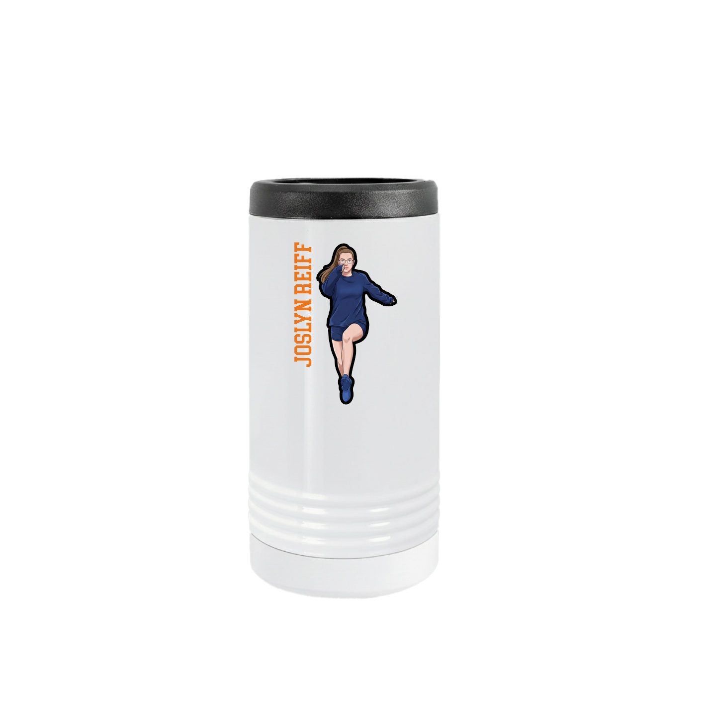 Slim Beverage Holder — Name Vertical in White