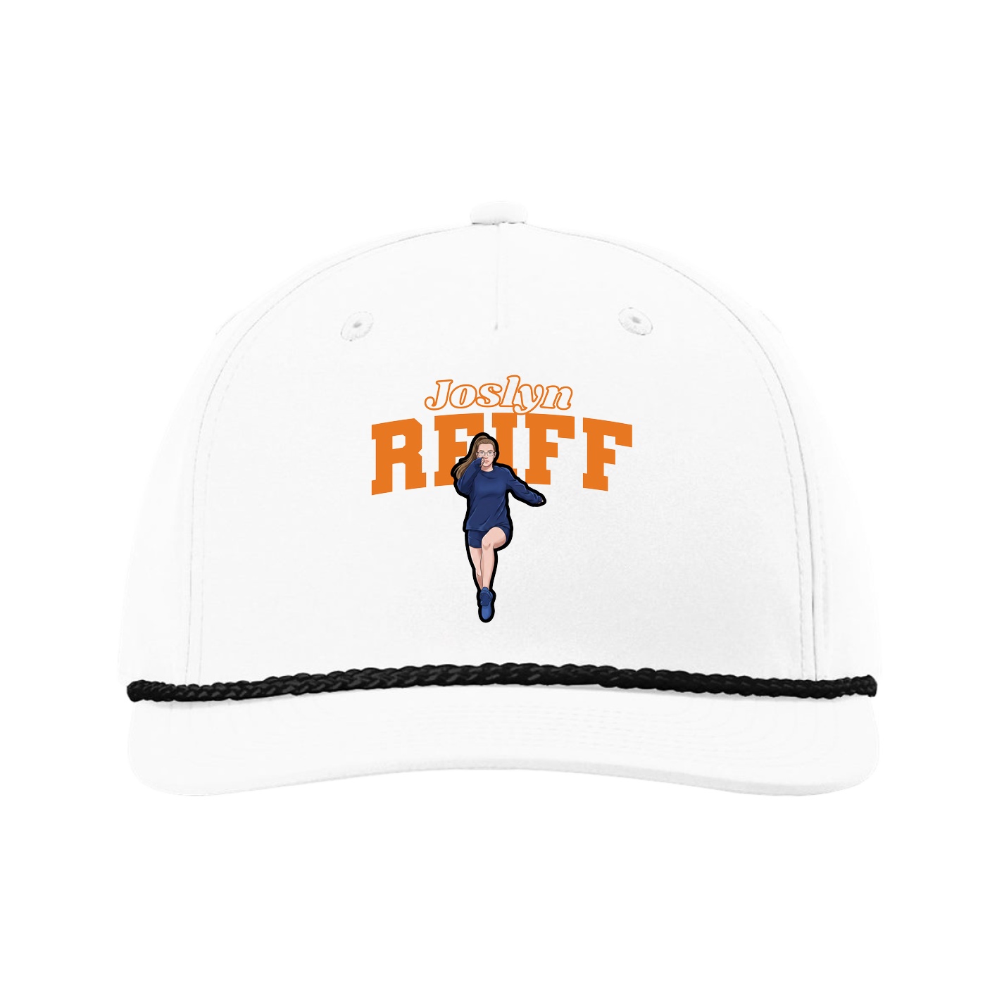 Five-Panel Classic Rope Cap — Name Arch in White