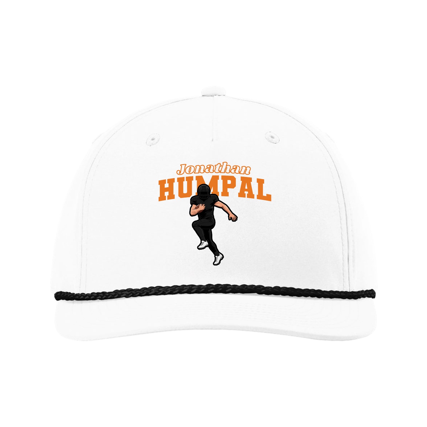 Five-Panel Classic Rope Cap — Name Arch in White