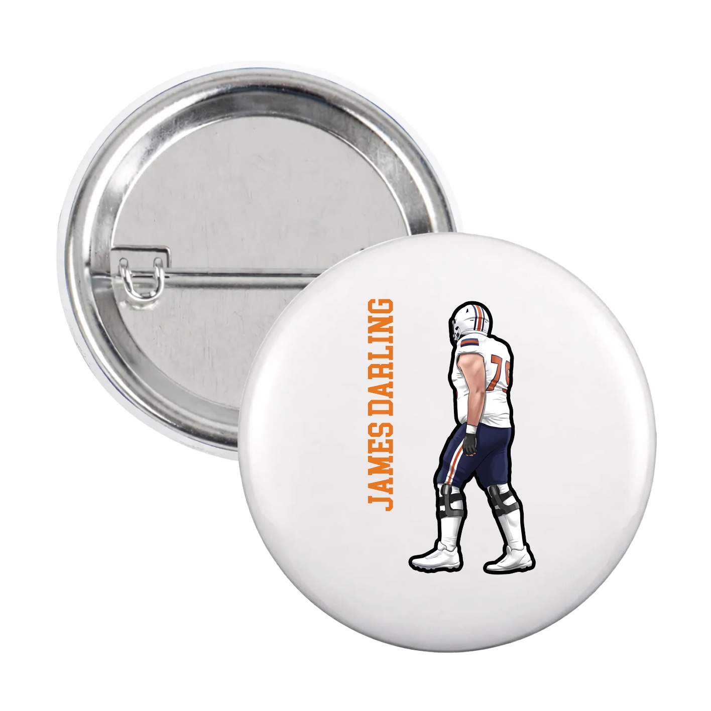 Game Day Button — Name Vertical in White