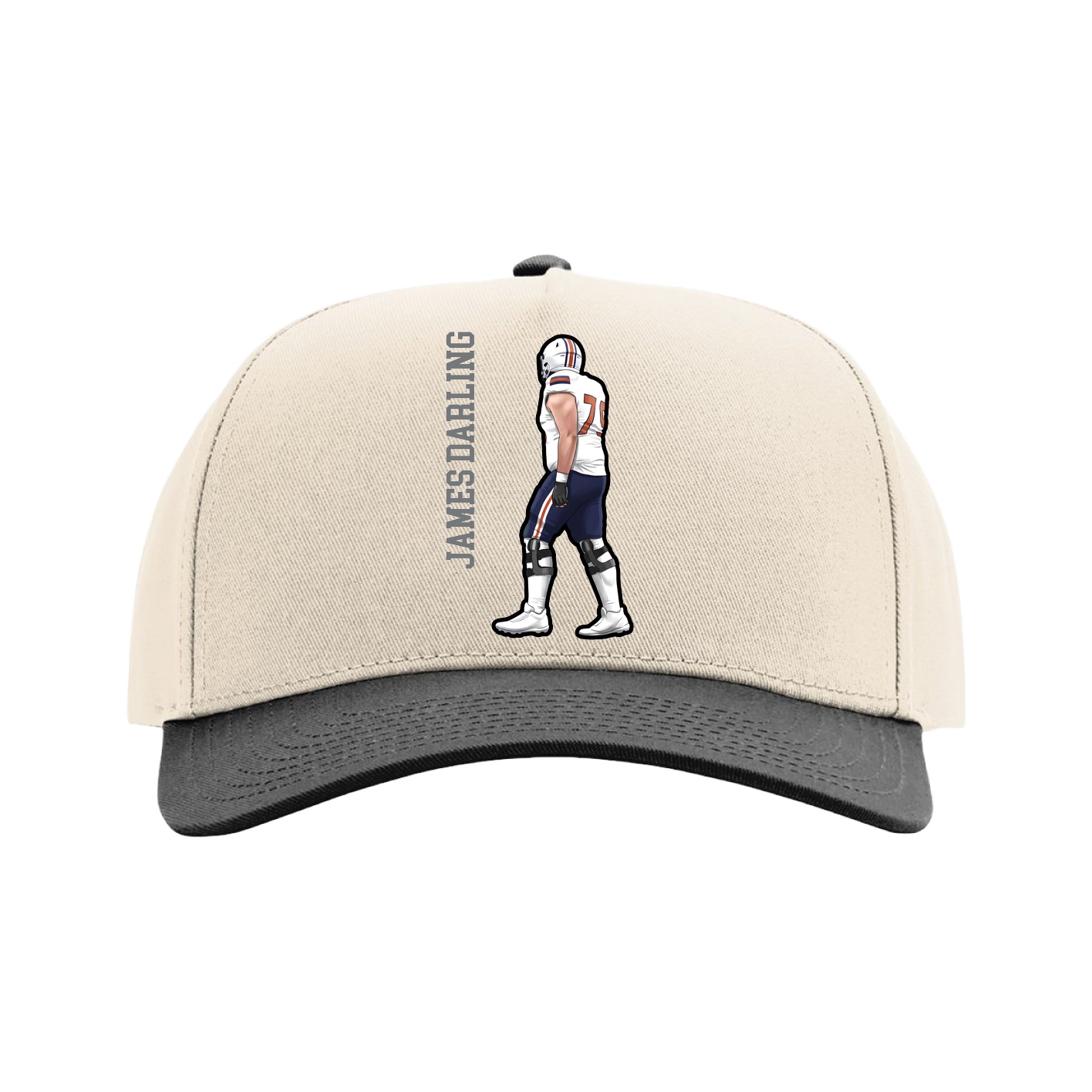 Full Fabric Five-Panel Champ Cap — Name Vertical in Cream/Black