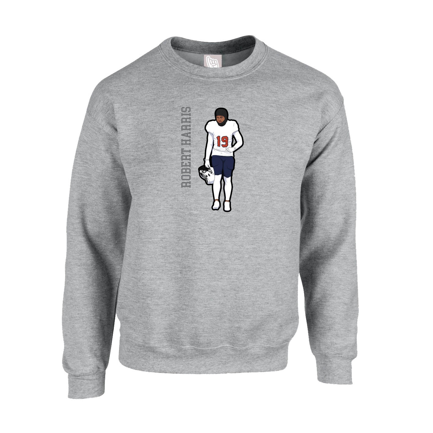 Fleece Crew — Name Vertical in Grey