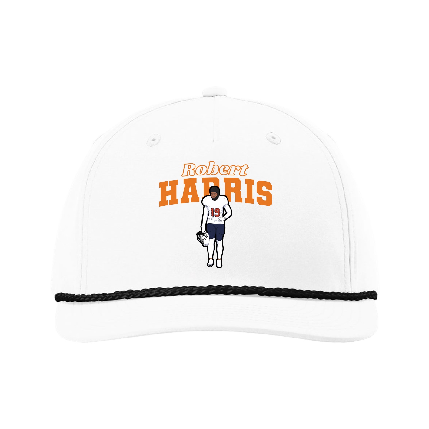 Five-Panel Classic Rope Cap — Name Arch in White