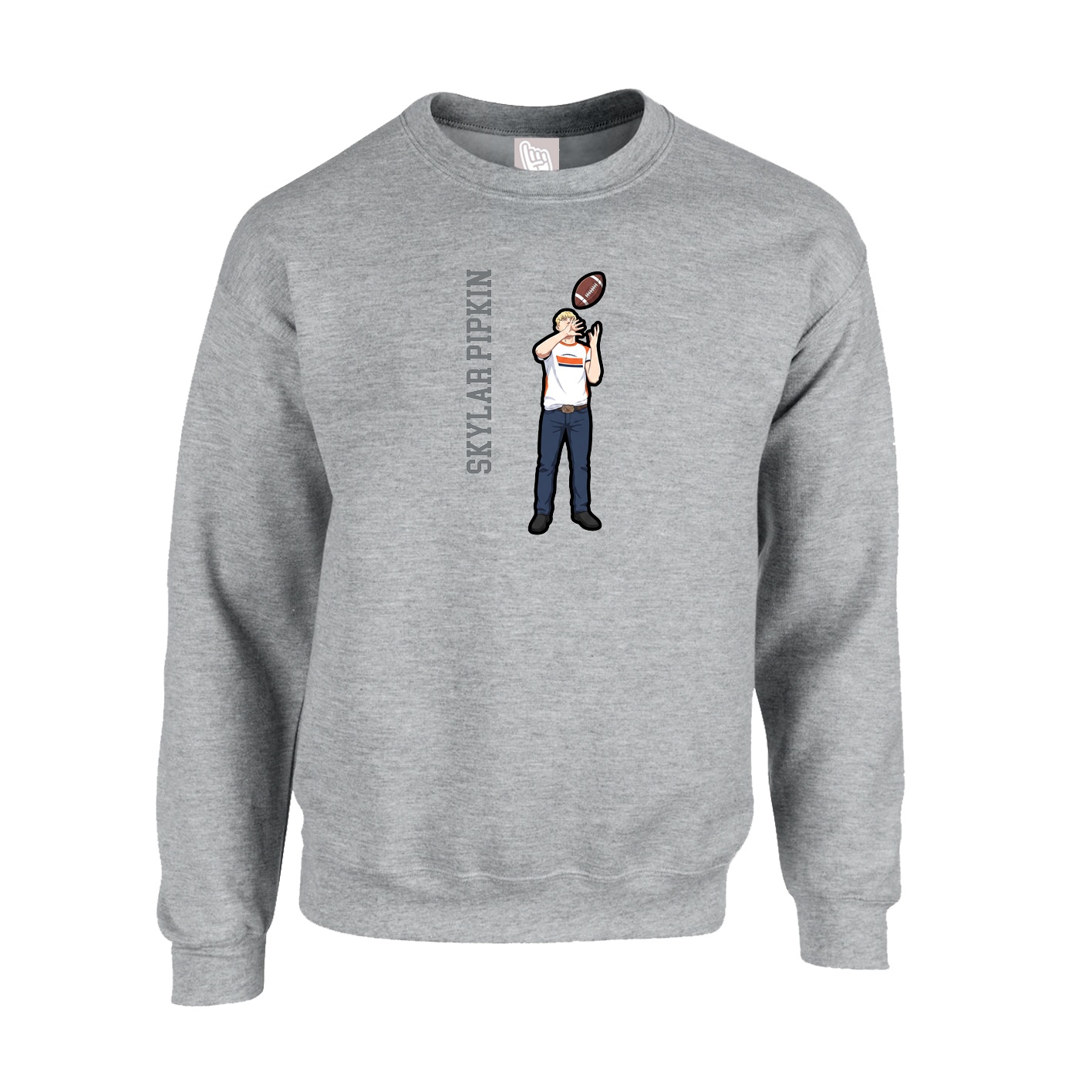 Fleece Crew — Name Vertical in Grey