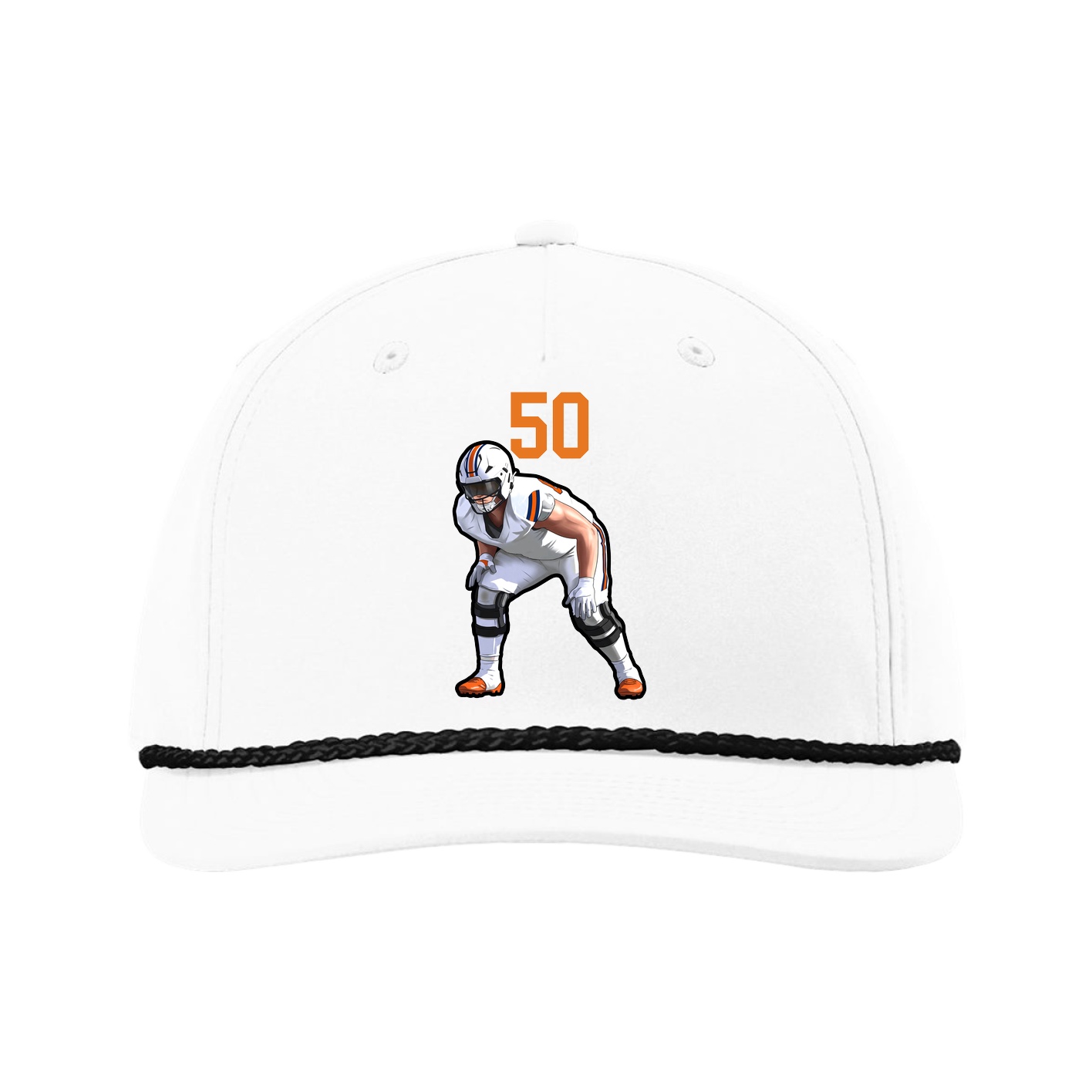 Five-Panel Classic Rope Cap — Number Top in White