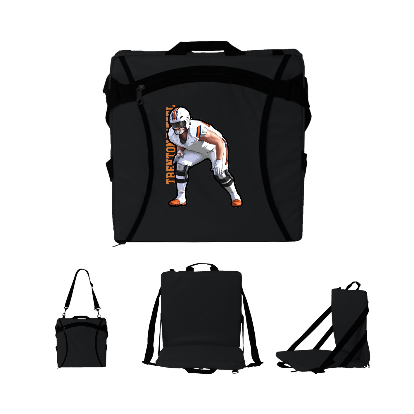 Folding Stadium Seat — Name Vertical in Black