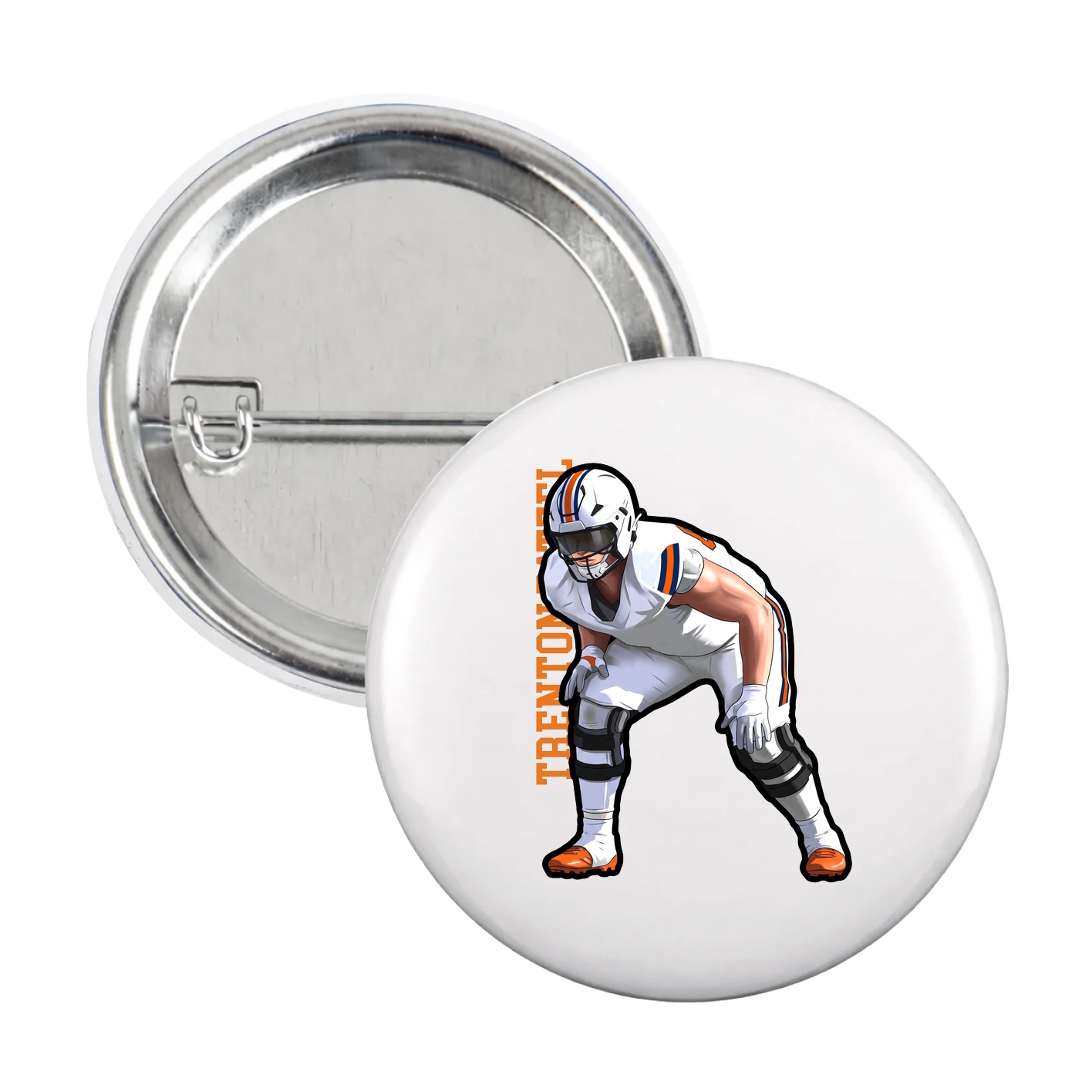 Game Day Button — Name Vertical in White