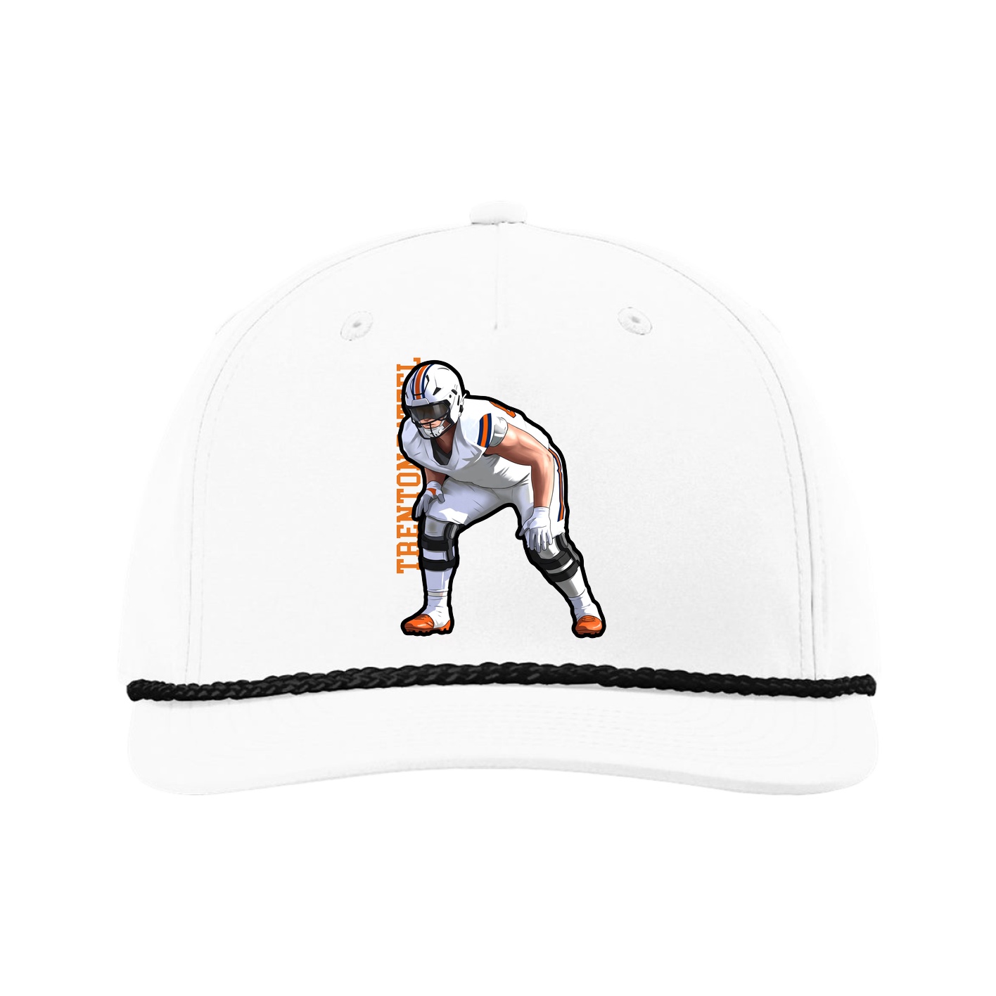 Five-Panel Classic Rope Cap — Name Vertical in White