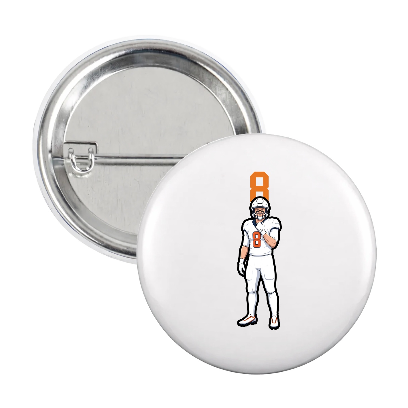 Game Day Button — Number Top in White