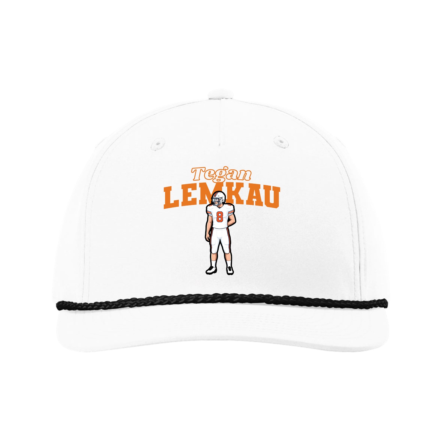 Five-Panel Classic Rope Cap — Name Arch in White