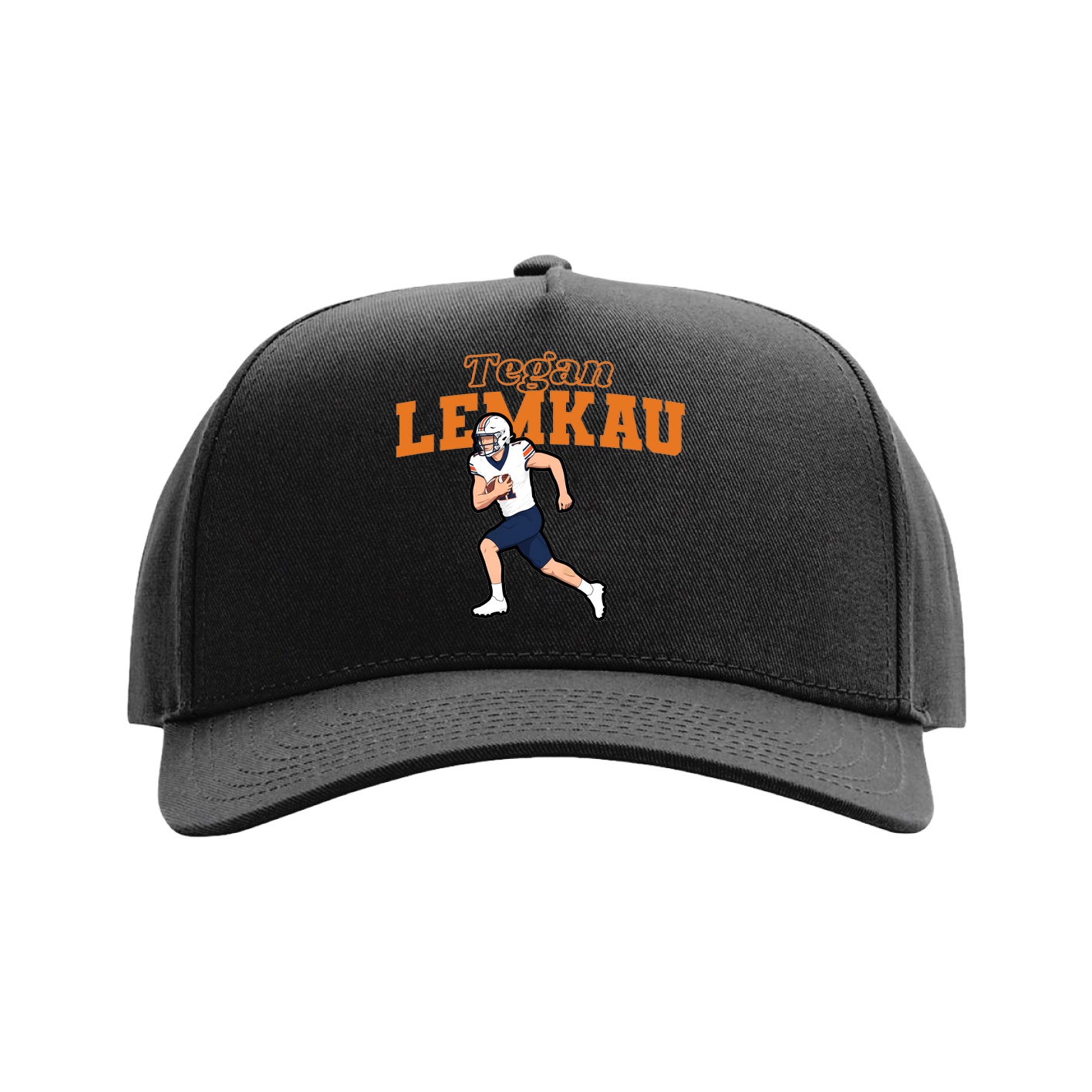 Full Fabric Five-Panel Champ Cap — Name Arch in Black