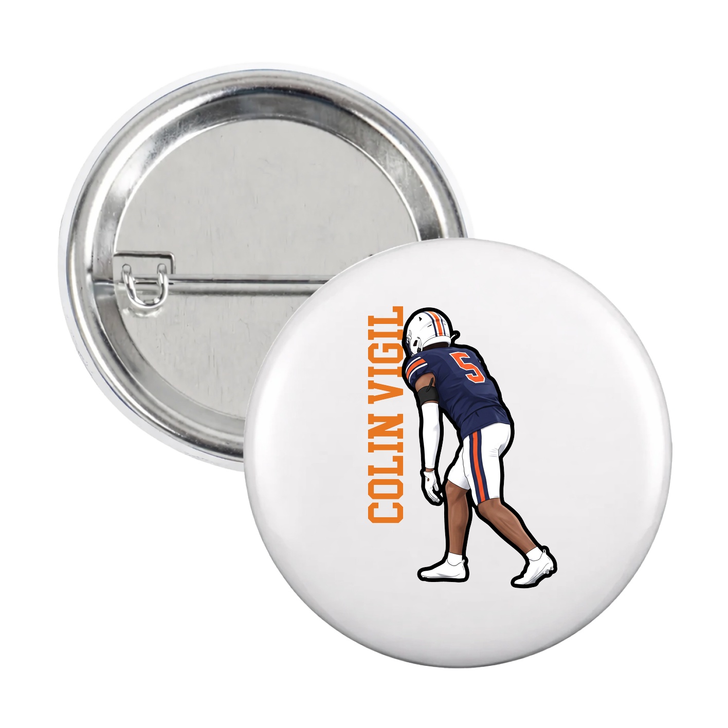 Game Day Button — Name Vertical in White