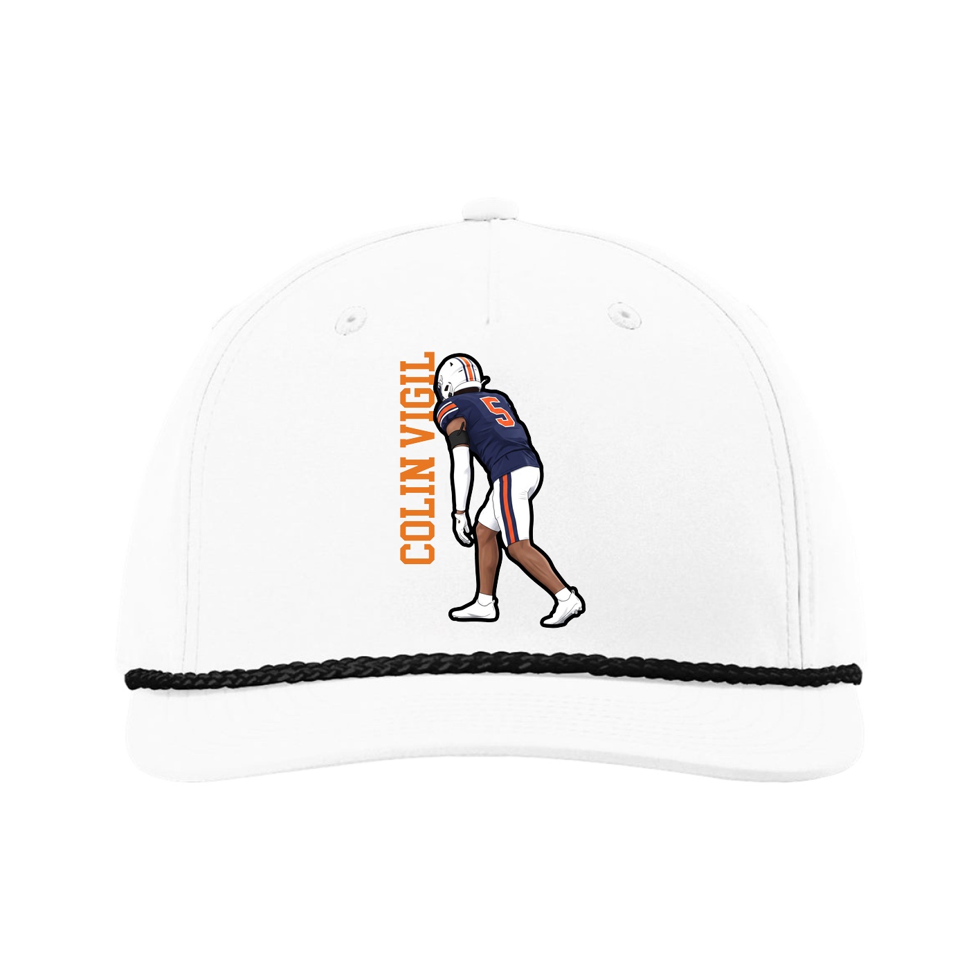 Five-Panel Classic Rope Cap — Name Vertical in White