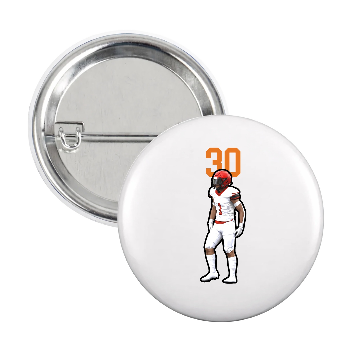 Game Day Button — Number Top in White