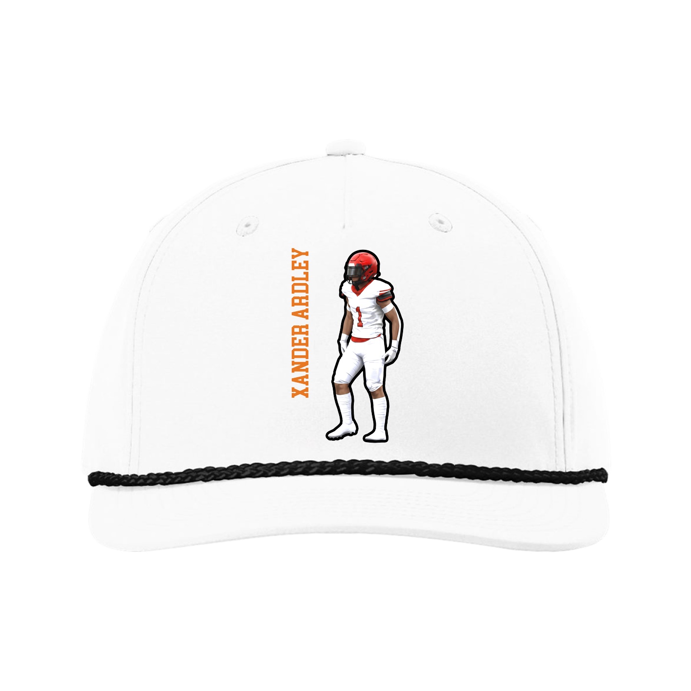 Five-Panel Classic Rope Cap — Name Vertical in White