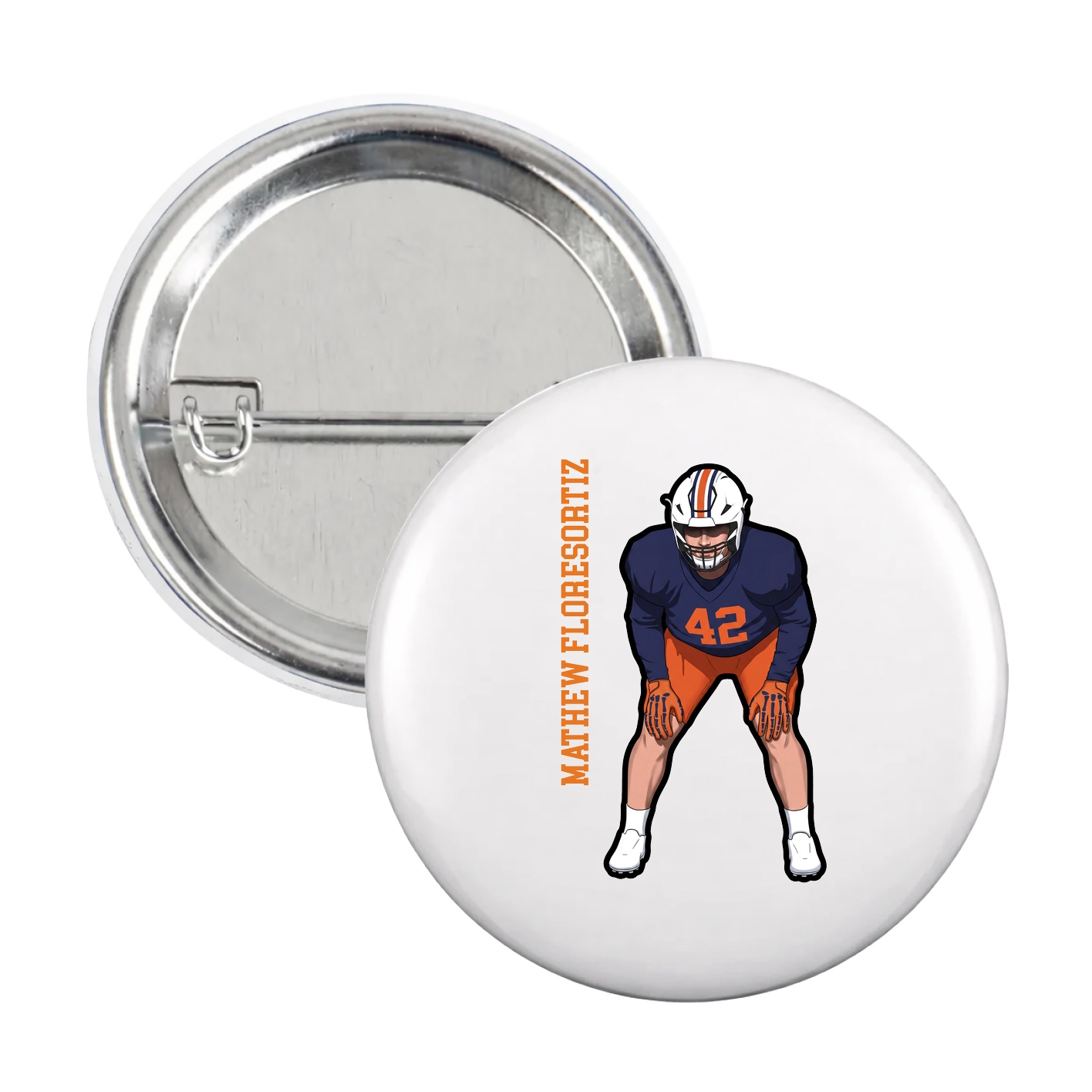 Game Day Button — Name Vertical in White