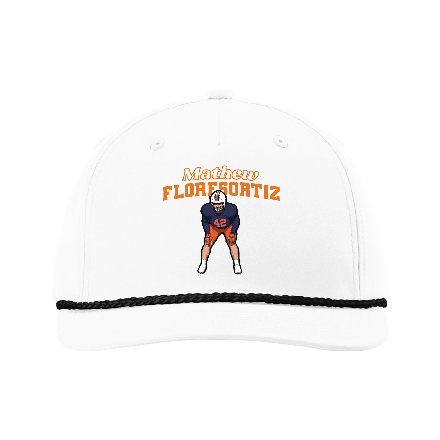 Five-Panel Classic Rope Cap — Name Arch in White