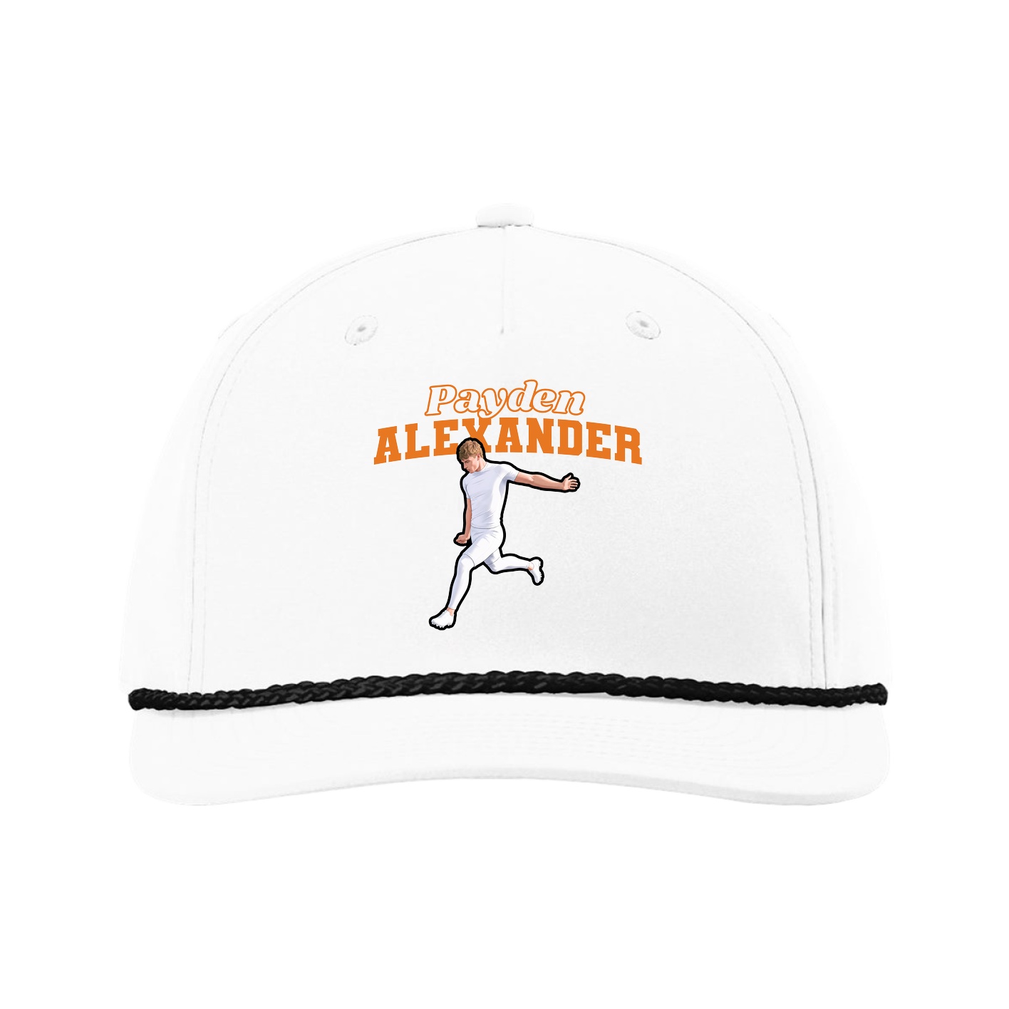 Five-Panel Classic Rope Cap — Name Arch in White