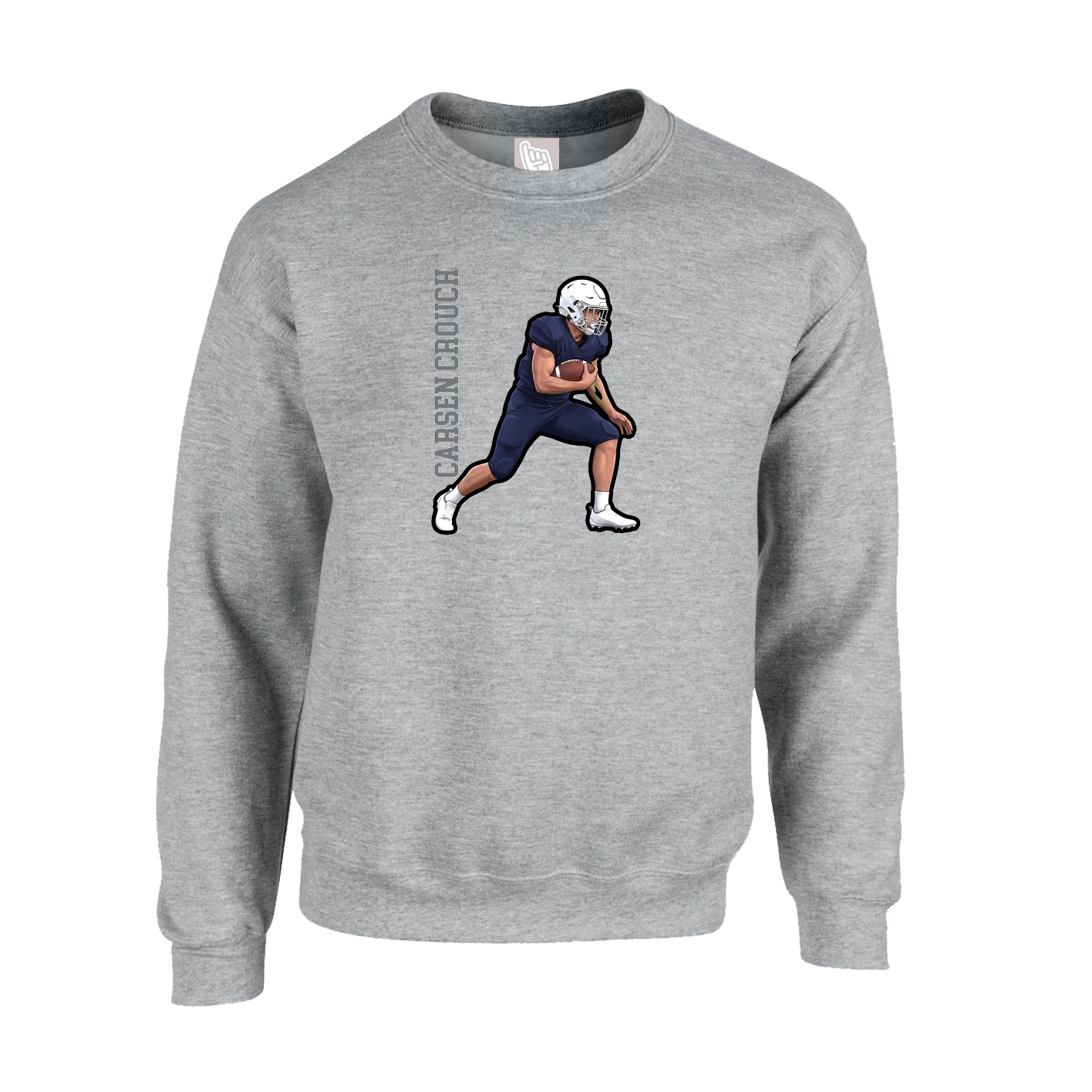 Fleece Crew — Name Vertical in Grey