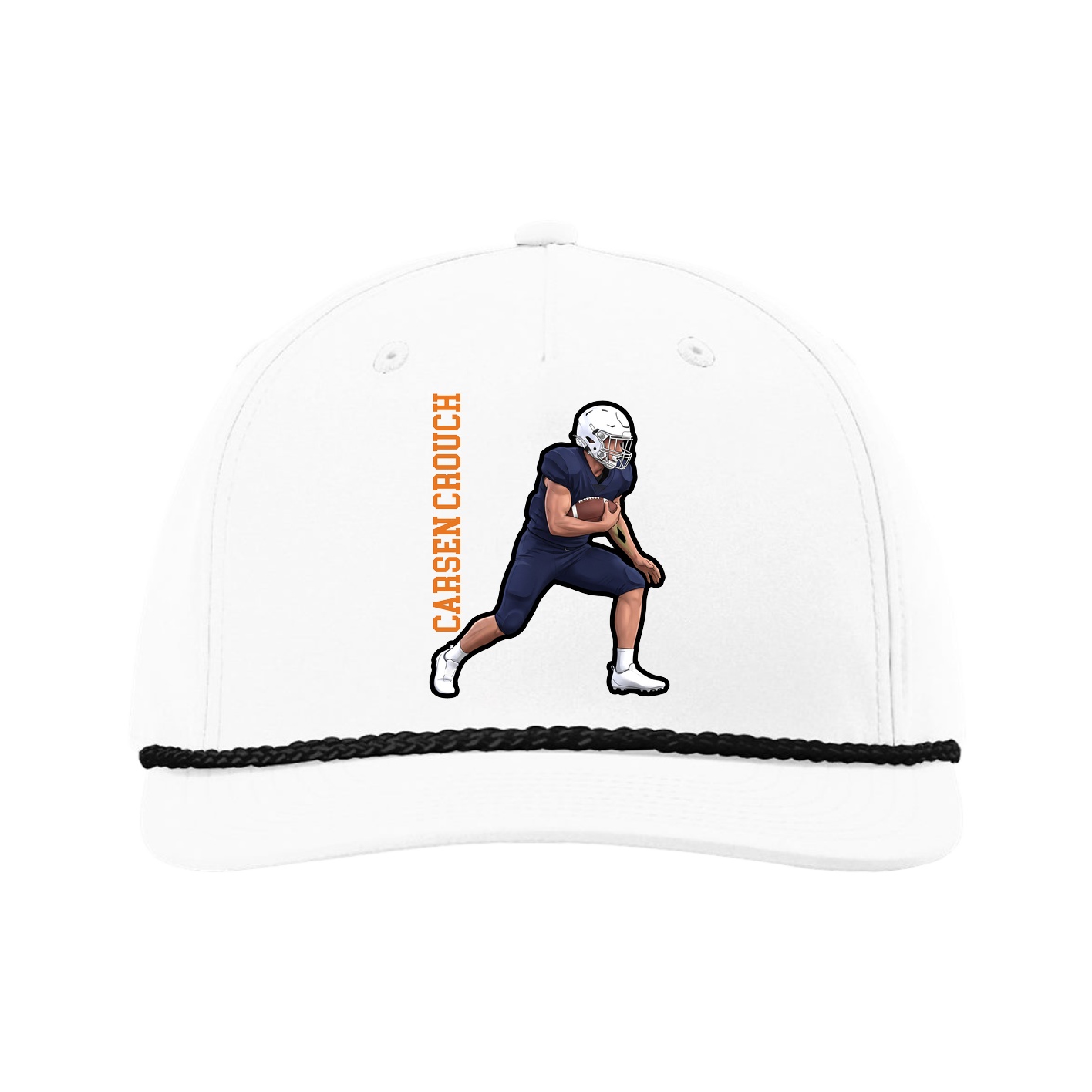 Five-Panel Classic Rope Cap — Name Vertical in White
