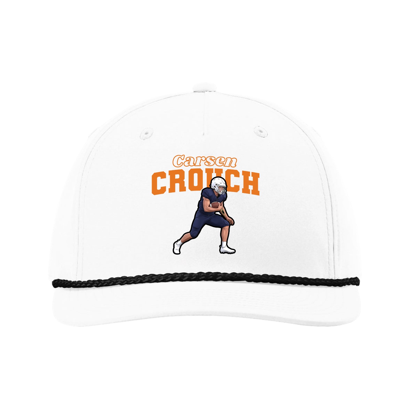 Five-Panel Classic Rope Cap — Name Arch in White