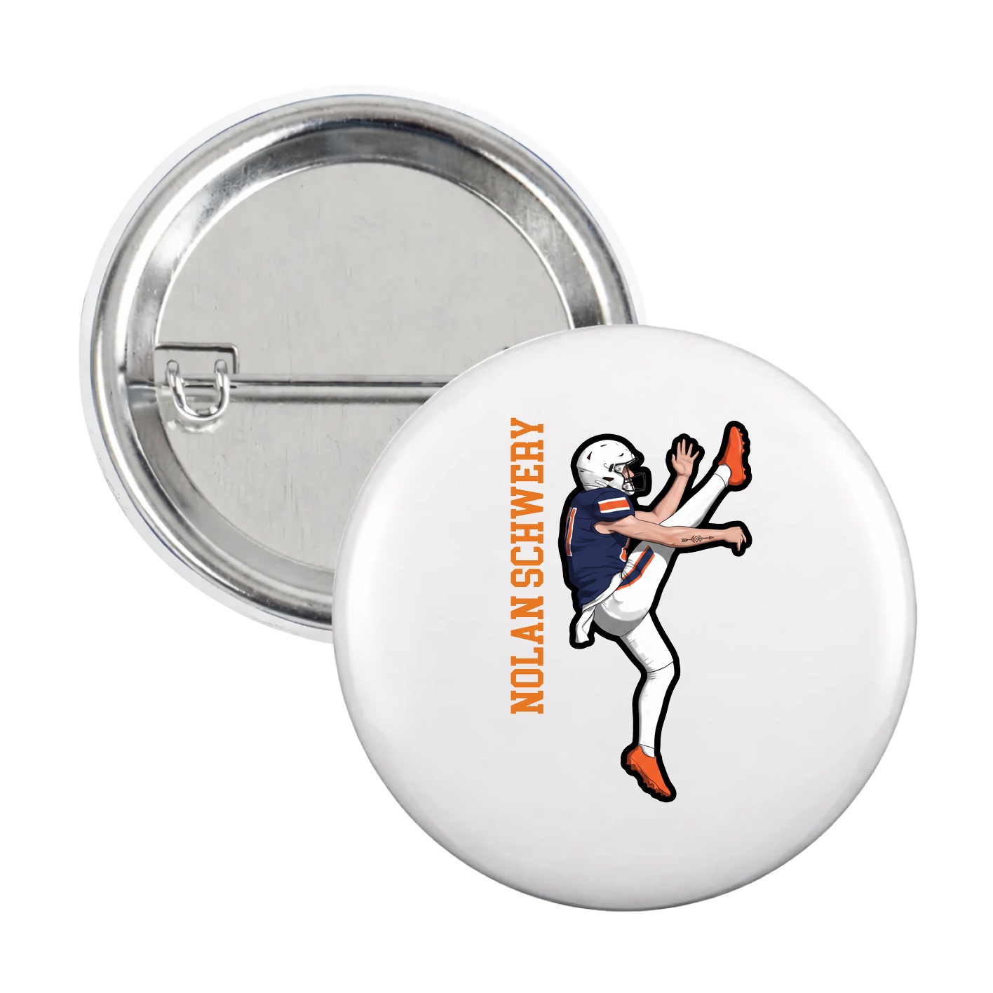Game Day Button — Name Vertical in White