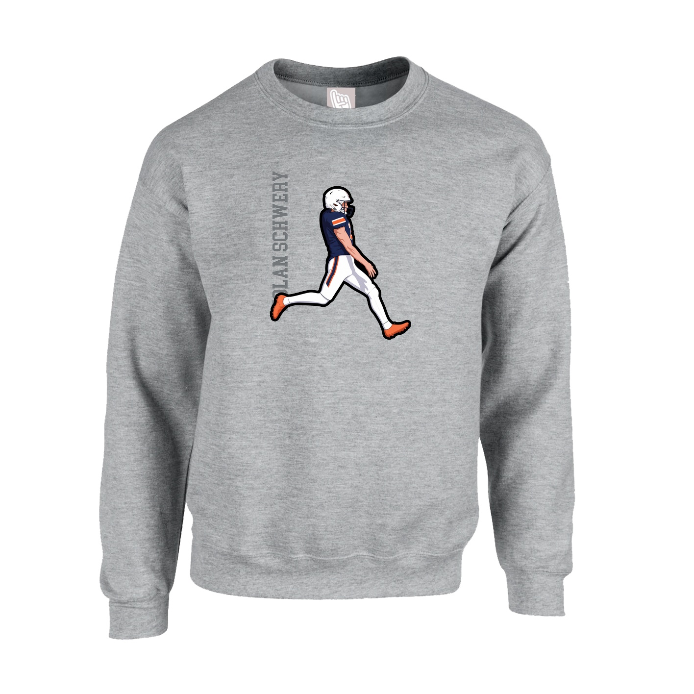 Fleece Crew — Name Vertical in Grey