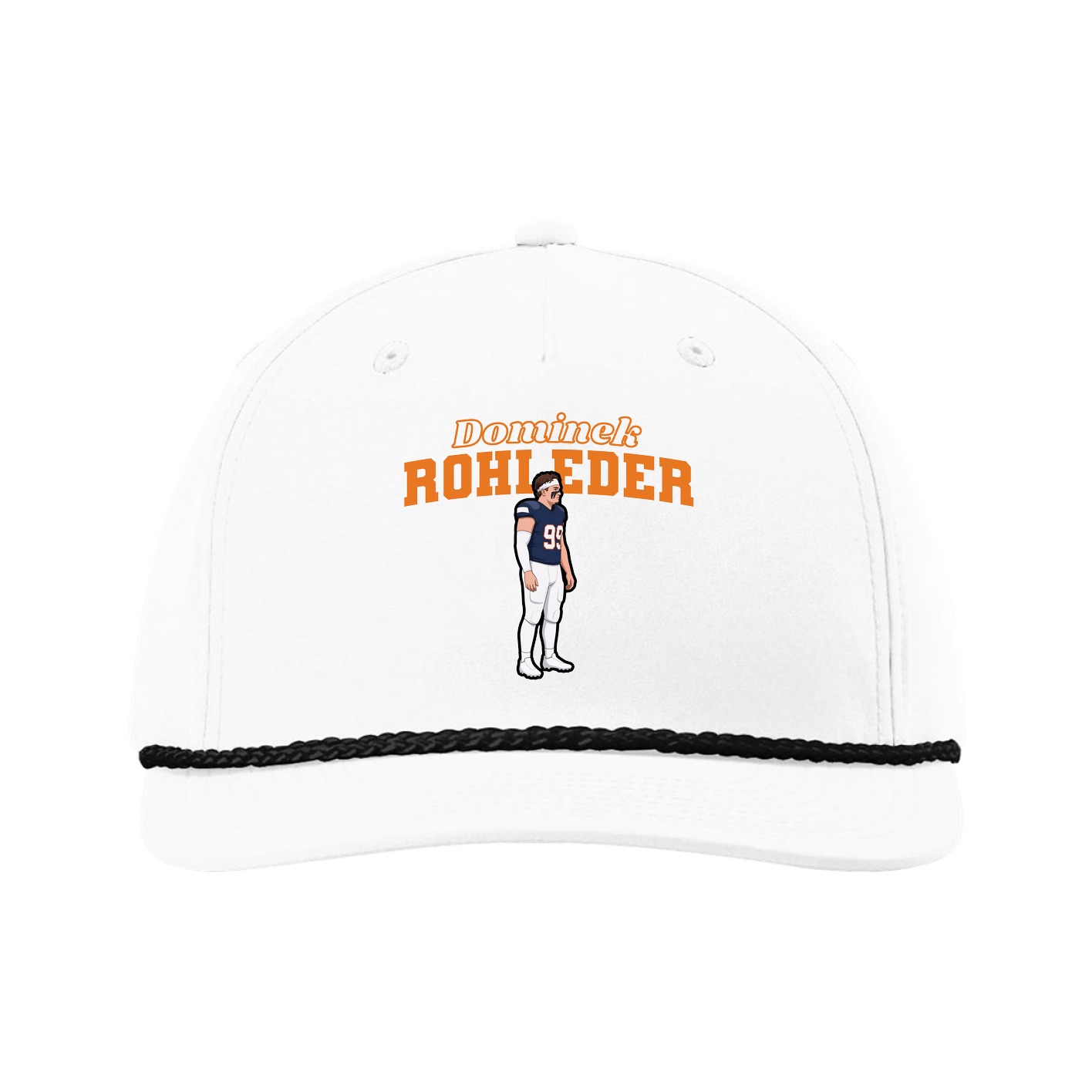 Five-Panel Classic Rope Cap — Name Arch in White