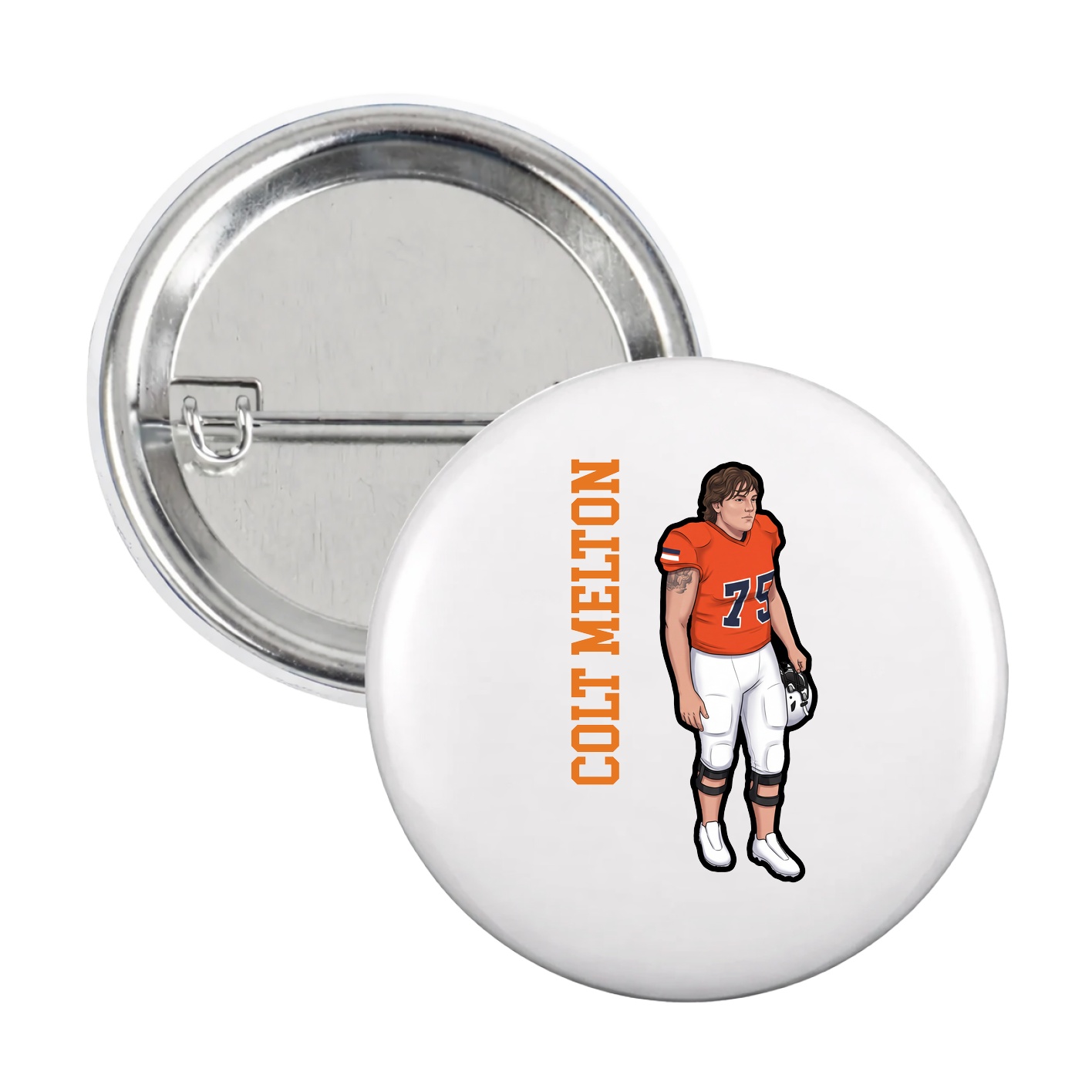 Game Day Button — Name Vertical in White